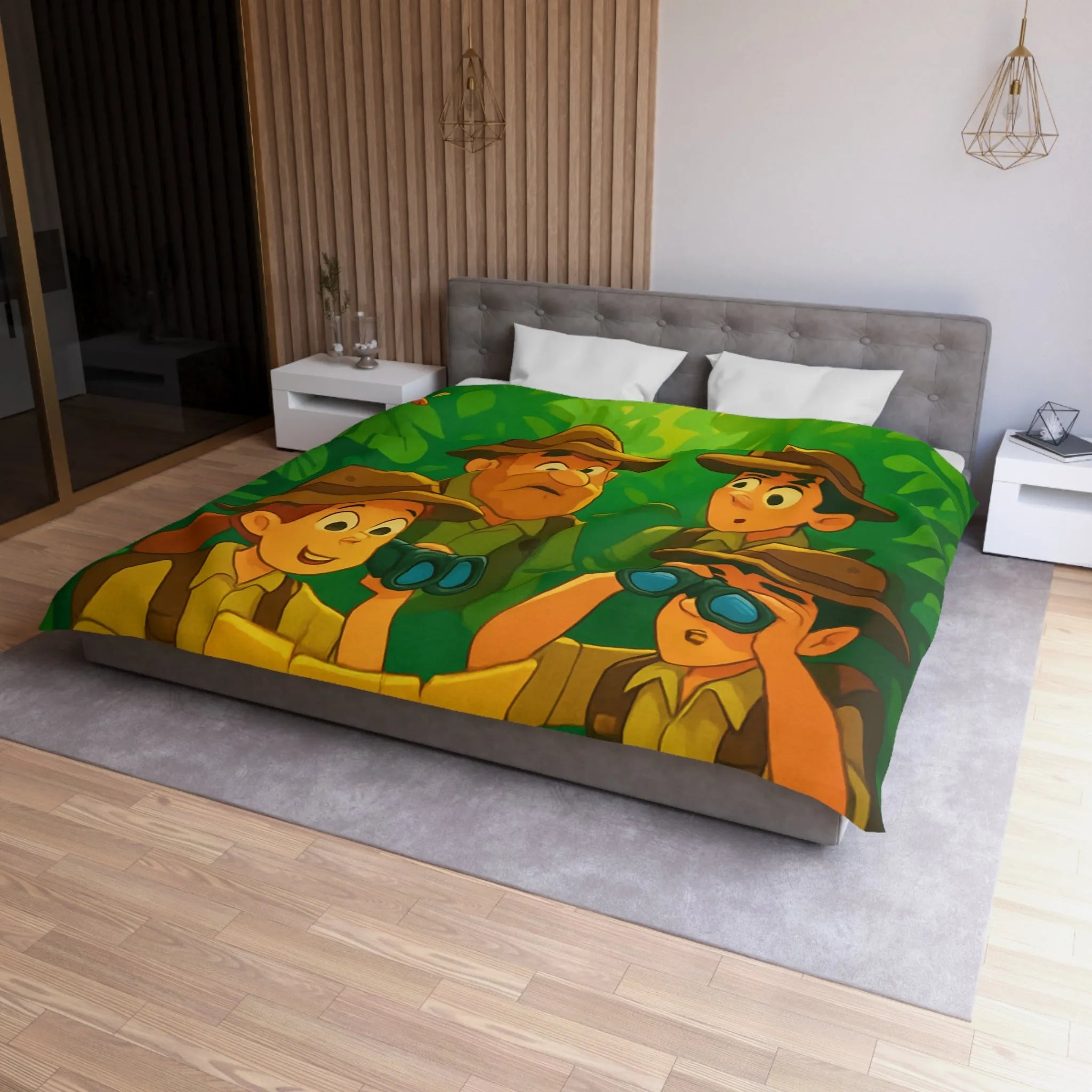 Housse de Couette Jungle Aventure Équipée Explorateurs Curieux et Animaux Exotiques Colorés