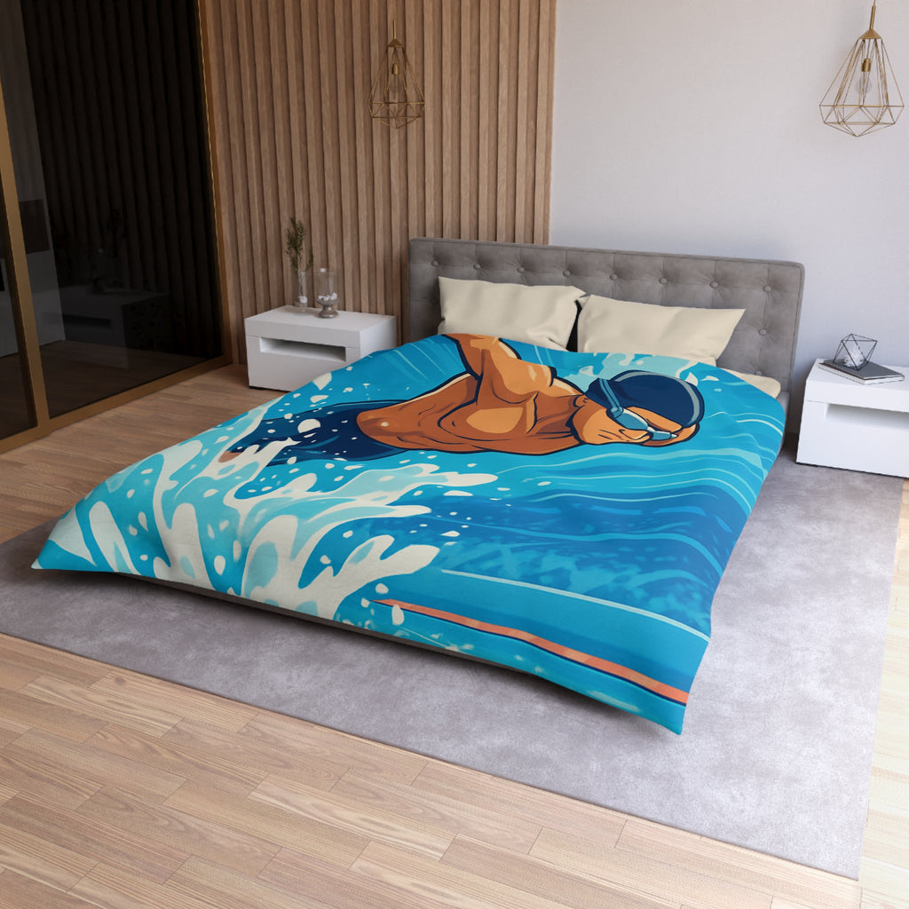 Housse de Couette Représentant Plongeur Dynamique dans Eau Bleutée avec Éclaboussures Énergiques