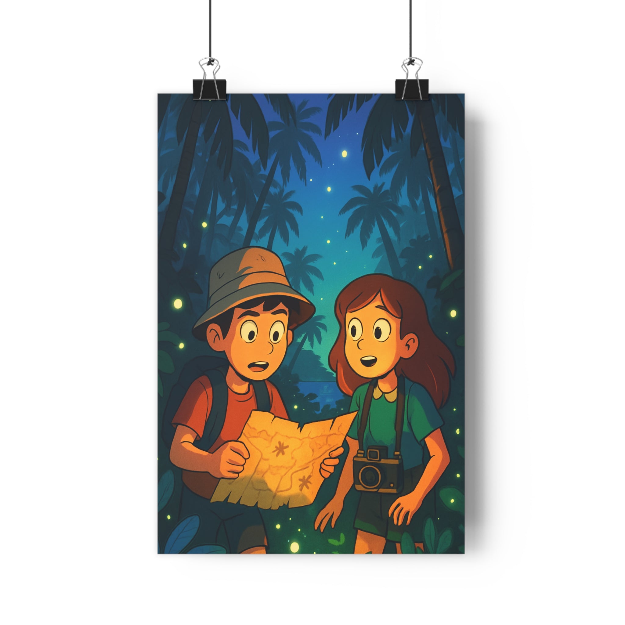 Poster décoratif anime aventure fluorescent mystique vibrant chambre enfant jeu stylisé mystérieux excitant coloré