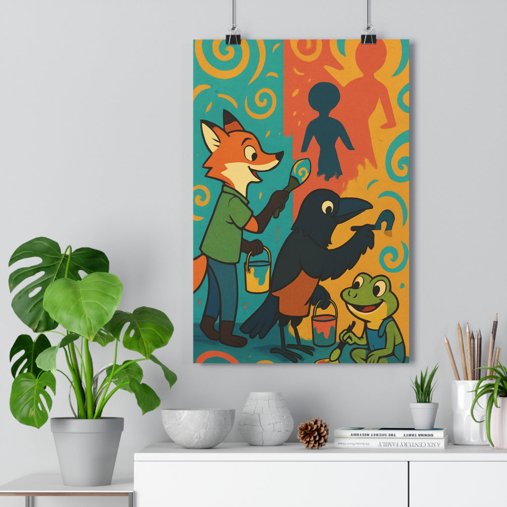 Poster décoratif street art couleurs vives jaune bleu orange cartoon ludique joyeux chambre salon