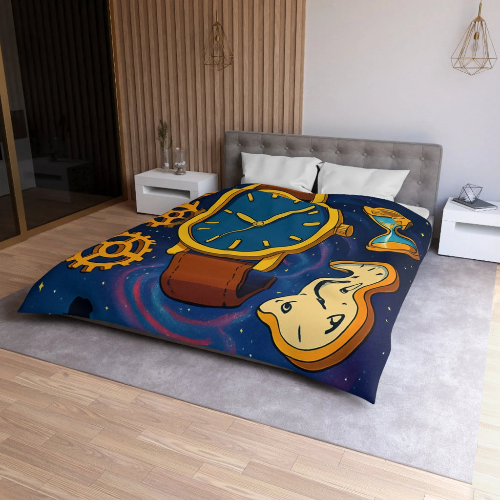 Housse de Couette Inspirée de l'Espace avec Montre Vintage et Sabliers Jaunes