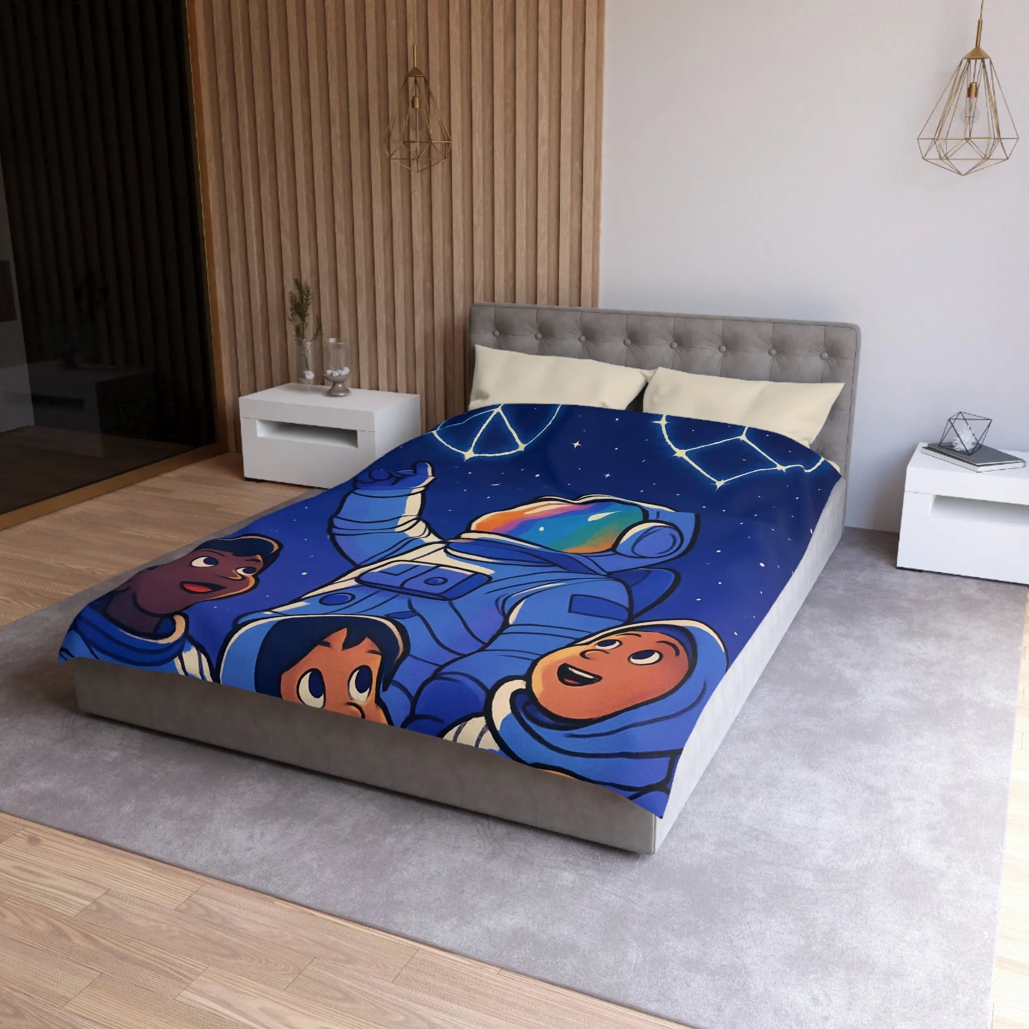 Housse de Couette Astronaute Enfants Étoiles Cœur Paix Nuit Céleste Magique Rêveuse