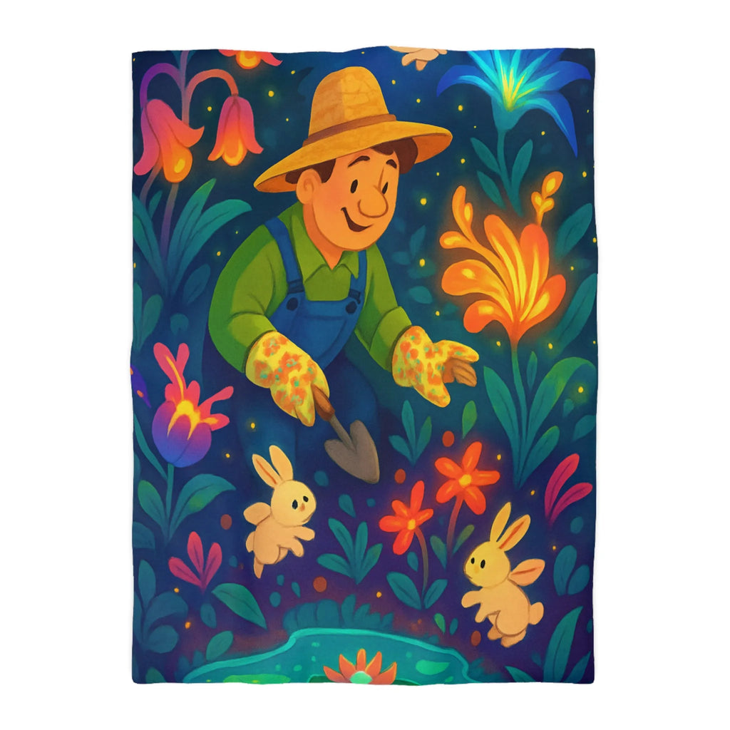 Découvrez la magie au jardin nocturne avec lapins et fleur de nénuphar lumineuse