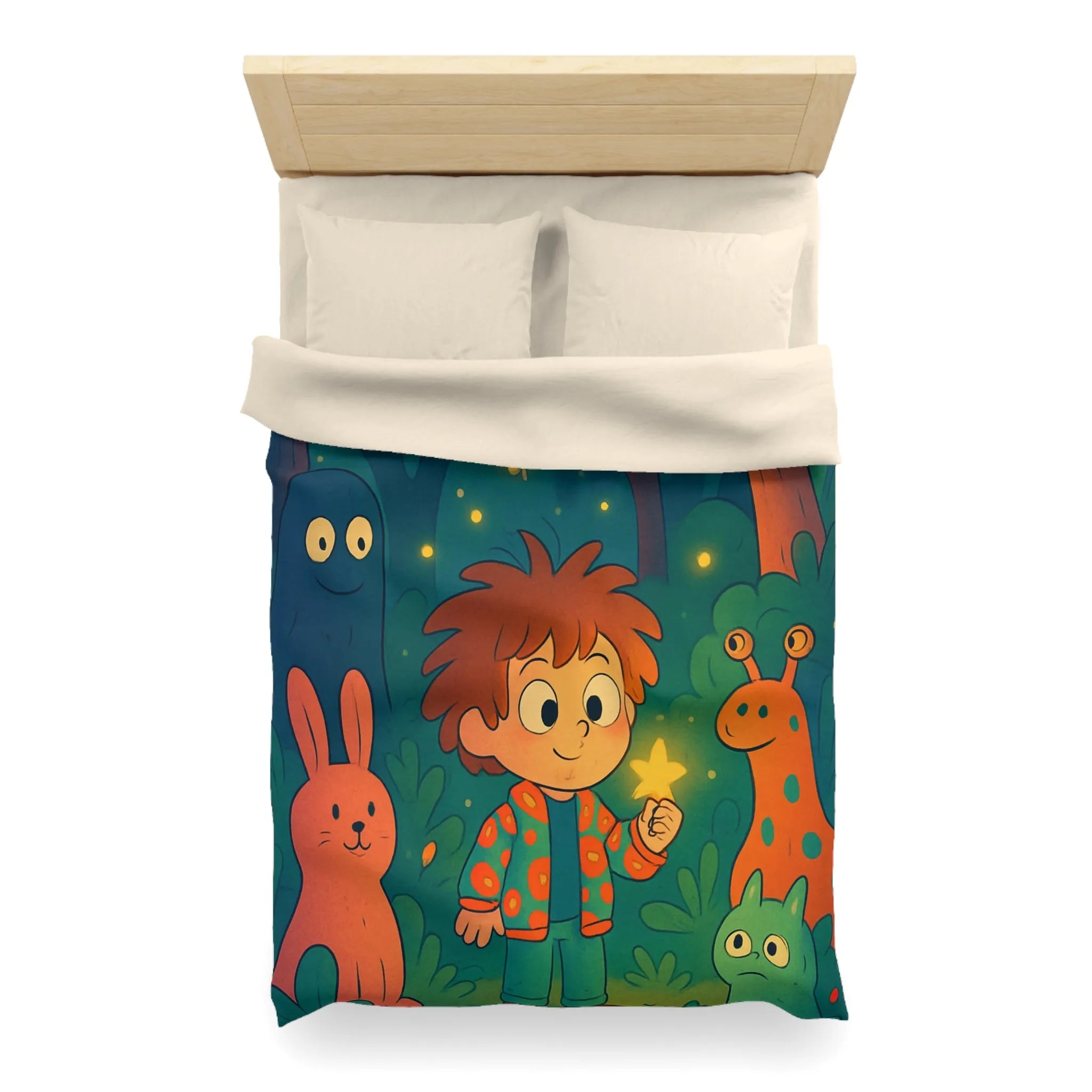 Housse de couette colorée forêt enchantée dessin animé, enfants et animaux magiques