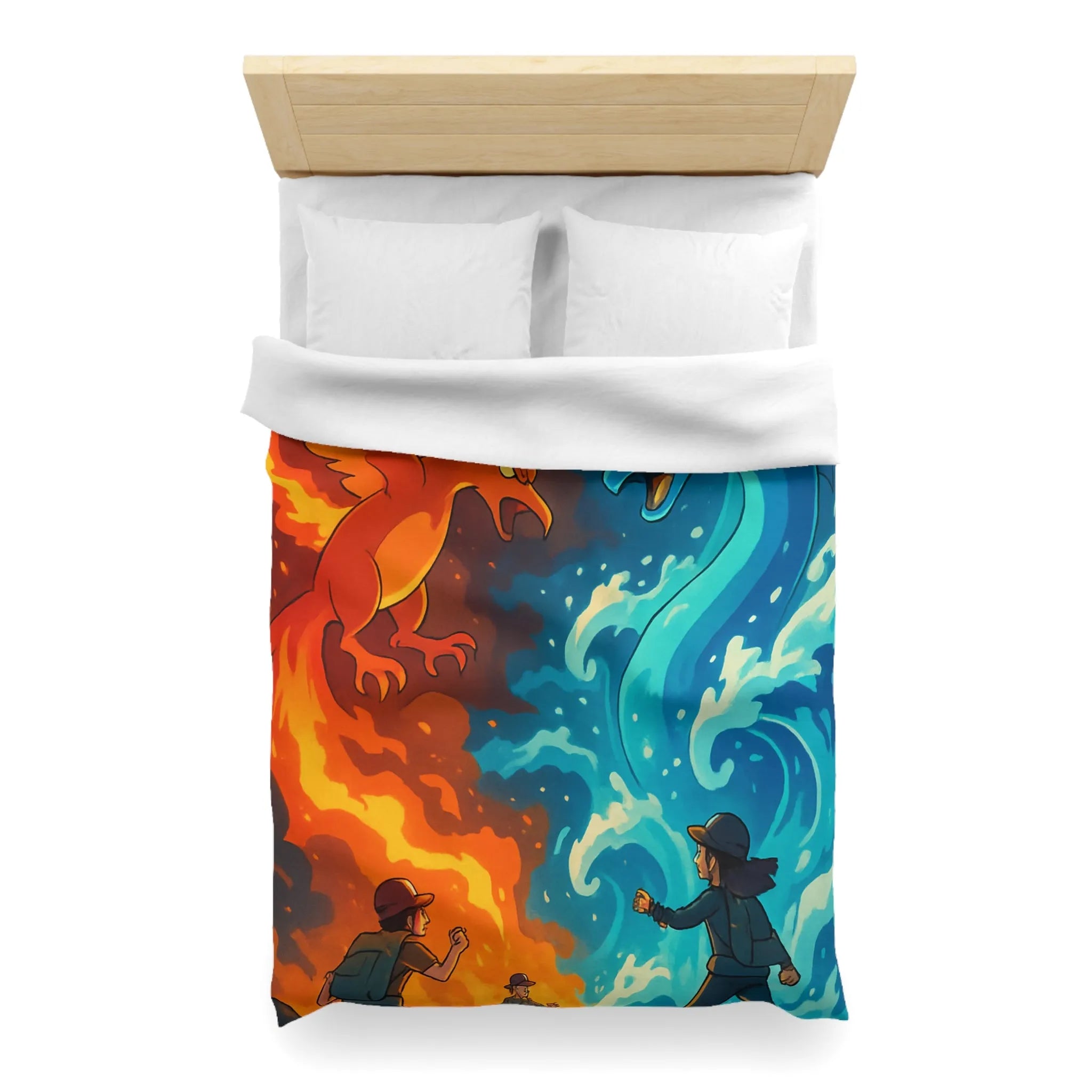 Housse de couette aventure épique avec créatures de feu et glace légendaires en duel