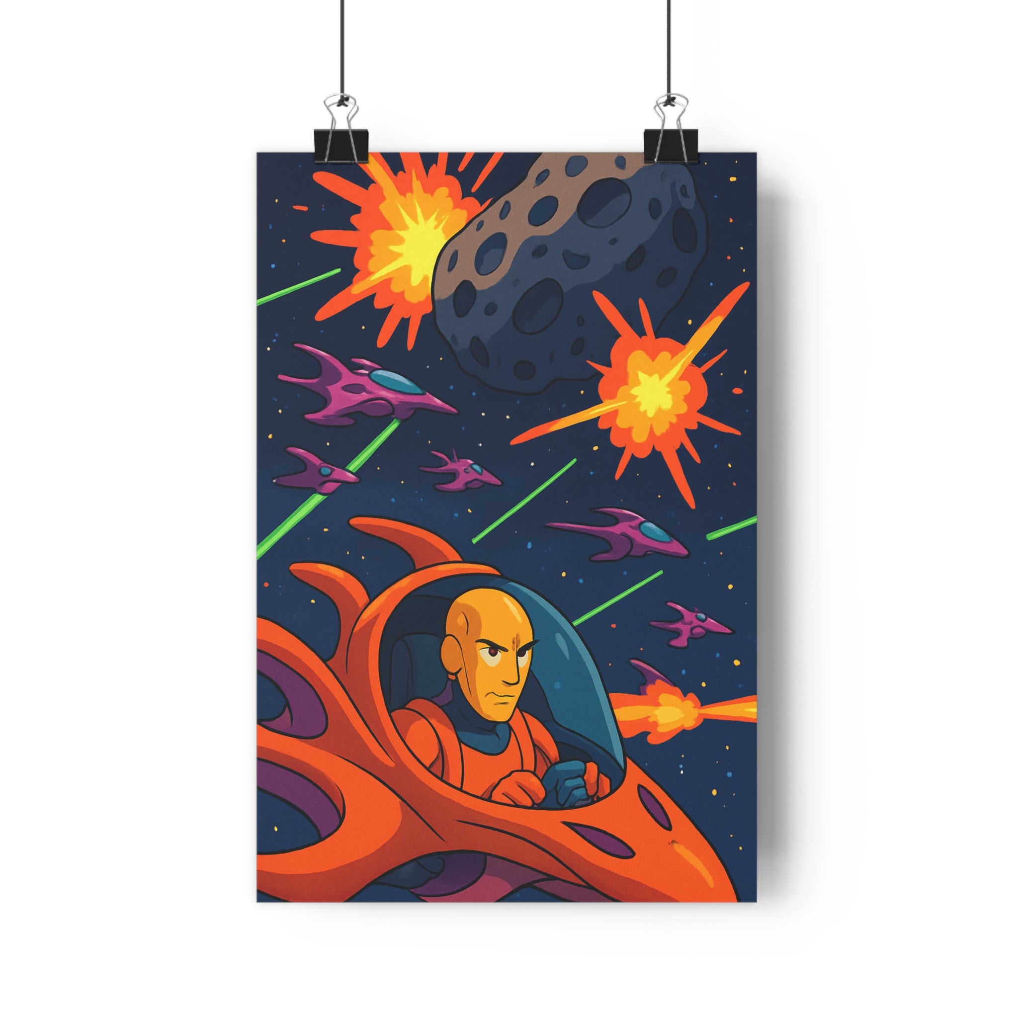 Poster décoratif animé spatial orange vif aventure chambre salon moderne captivant dynamique coloré explosion