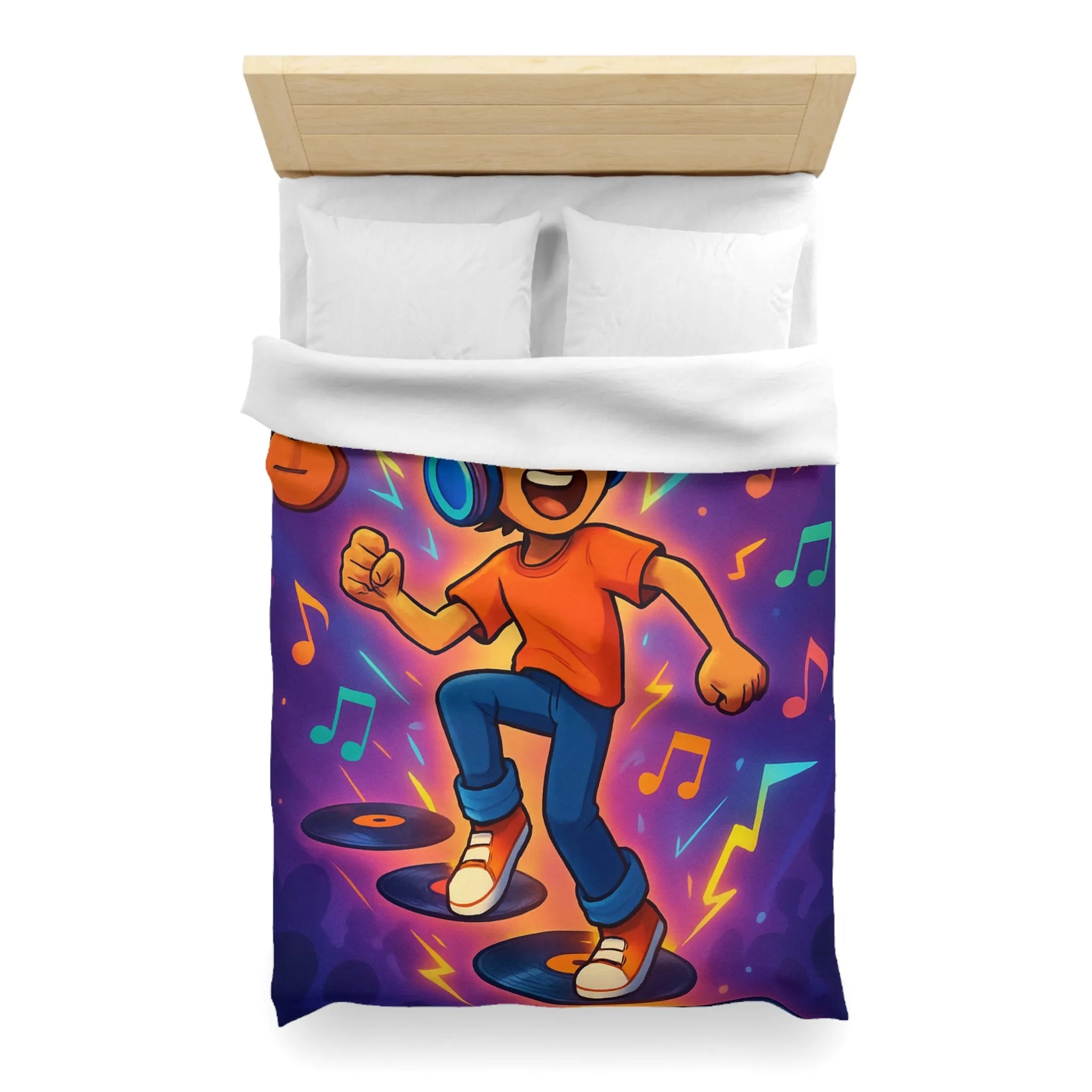 Housse de couette animée avec design musical vibrant pour chambres colorées et dynamiques