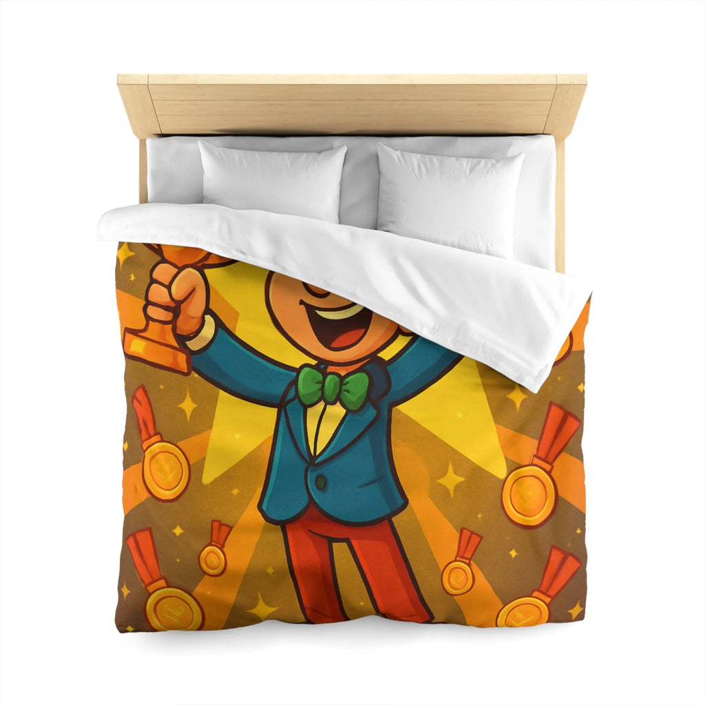 Housse de Couette Enfant avec Illustration Jeune Champion Débordant de Joie et Médailles