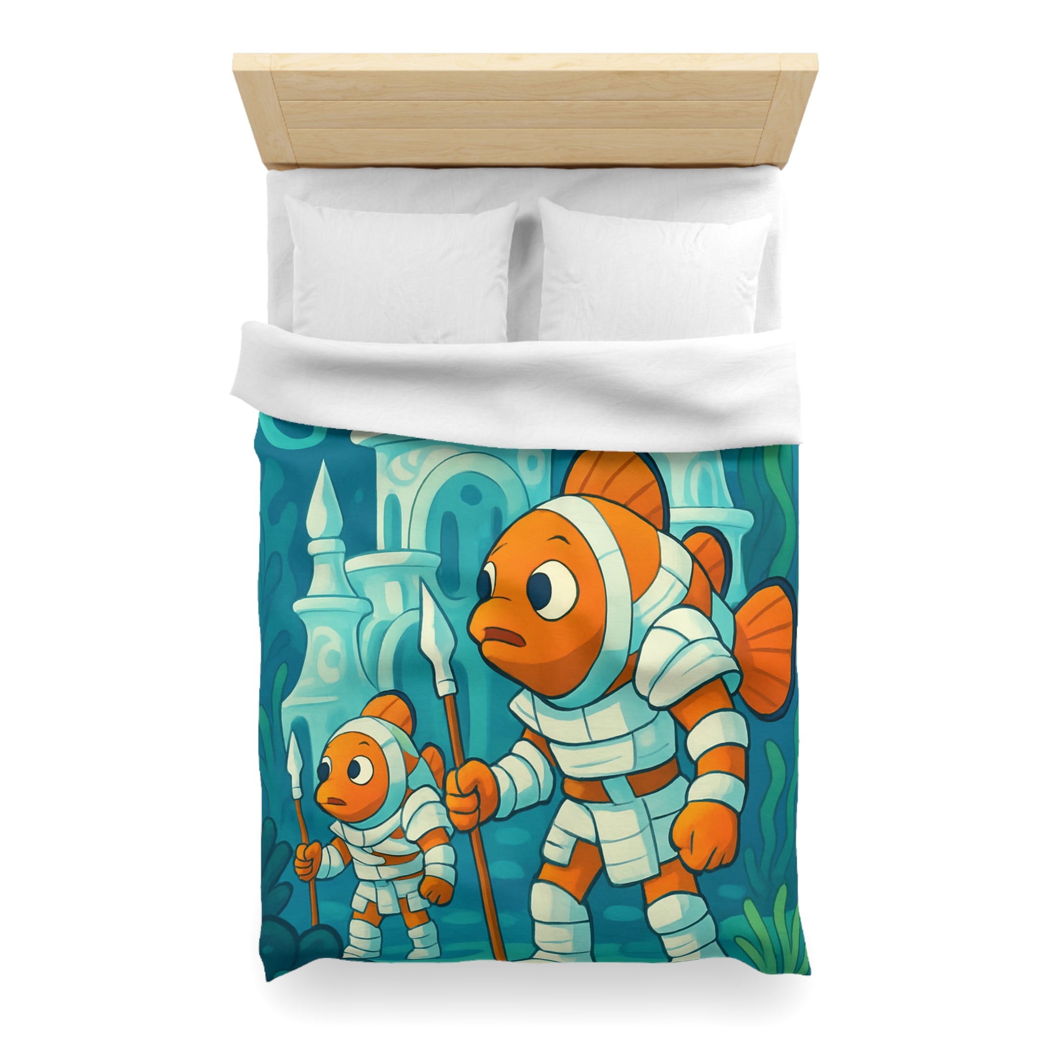 Intriguante housse de couette poissons en armure explorant un royaume sous-marin magique