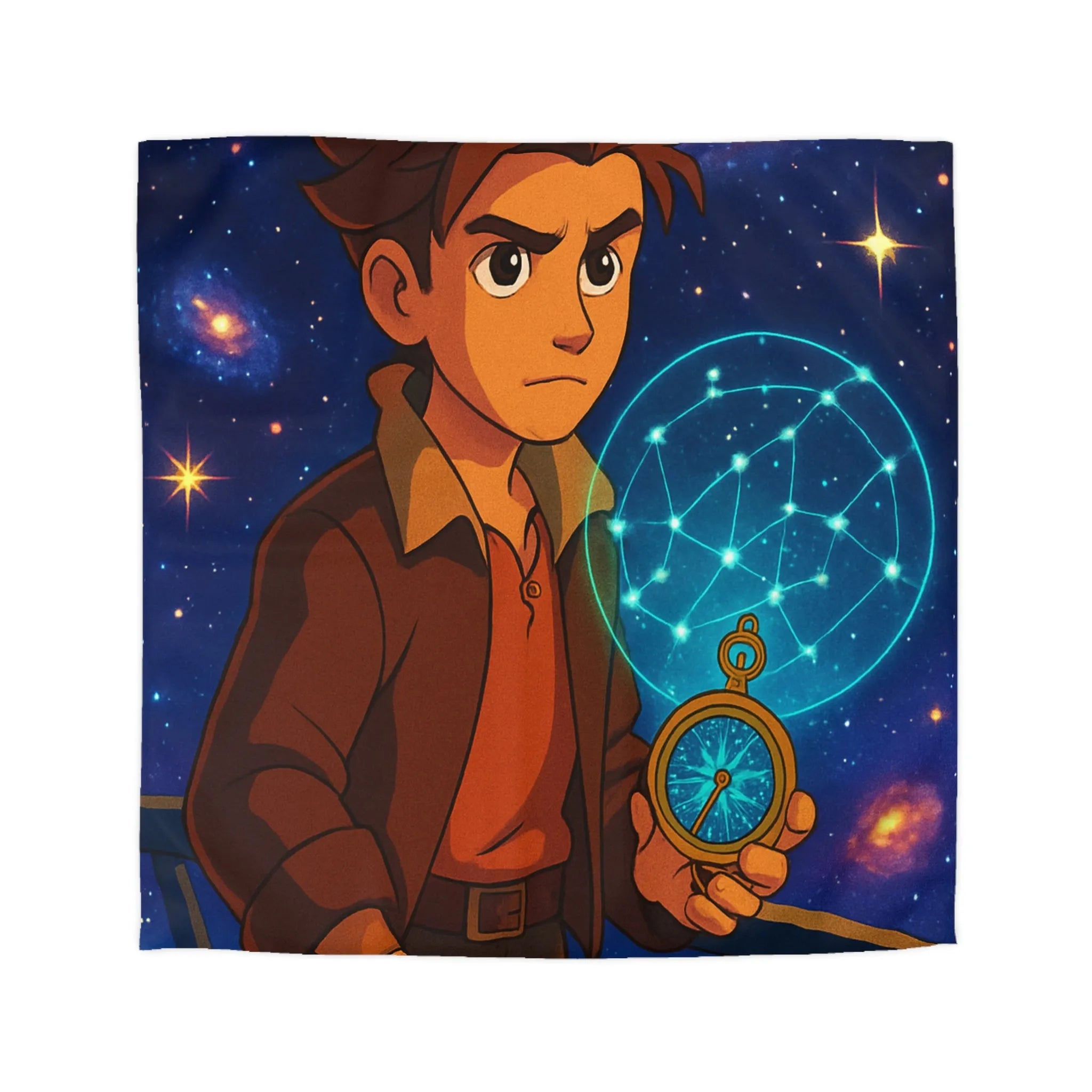 Housse de Couette Enfant Univers Galactique Garçon et Boussole Vintage Motif Étoilé