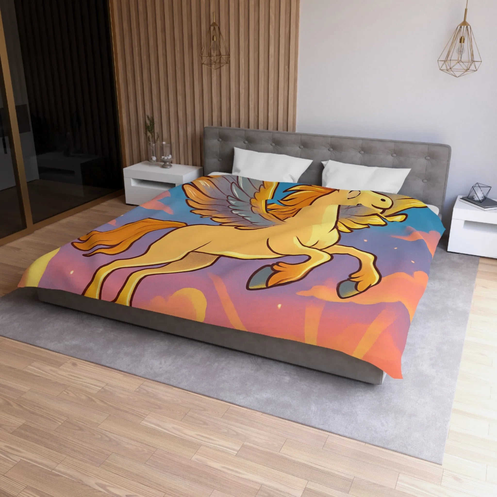 Housse de Couette Enfantin : Pégase Ailé Volant au Crépuscule dans le Ciel