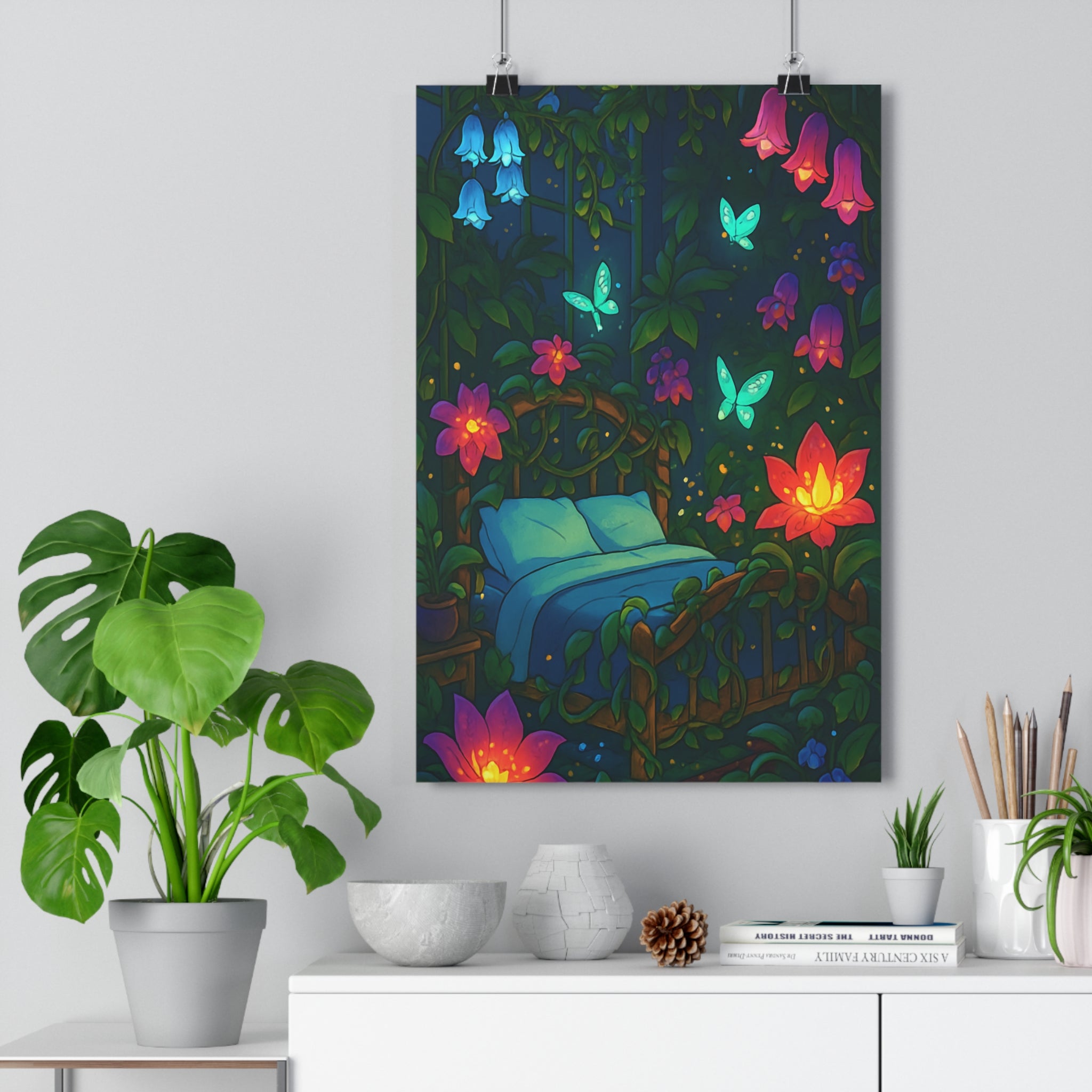 Poster décoratif vert lumineux anime nature chambre adulte apaisant enchanteur floral style vibrant élégant