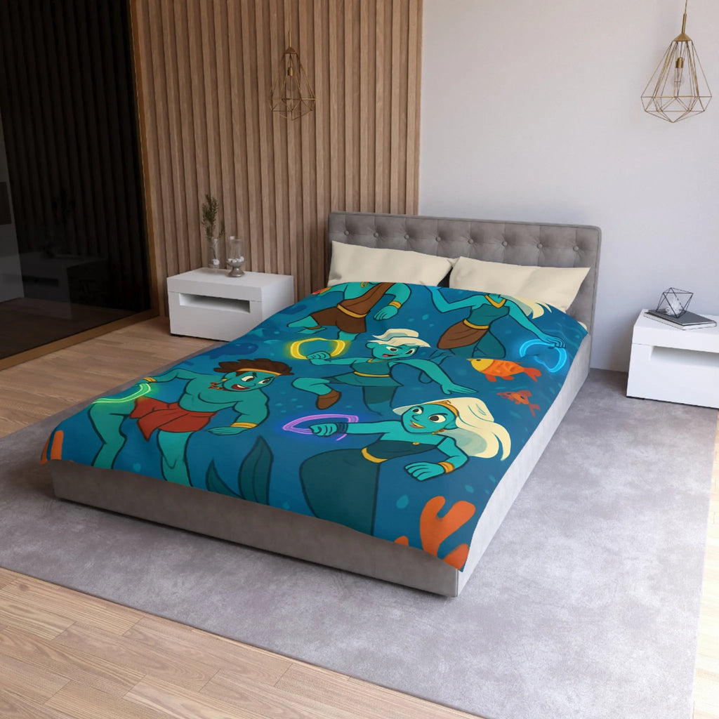 Ensemble de sirènes joyeuses aux cercles lumineux sous la mer, Housse de couette élégante