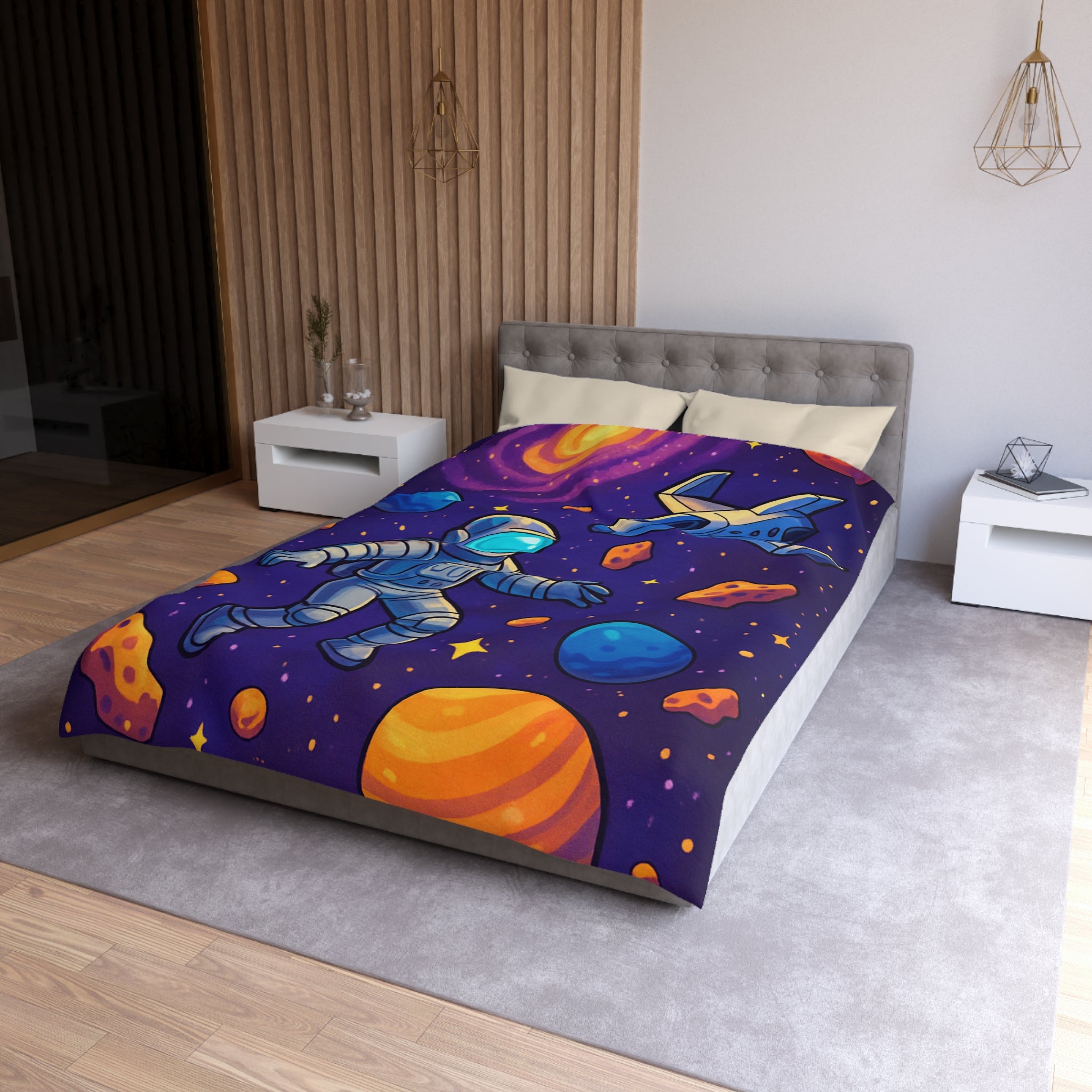 Housse de couette spatiale avec astronaute et planètes colorées pour enfants et adultes