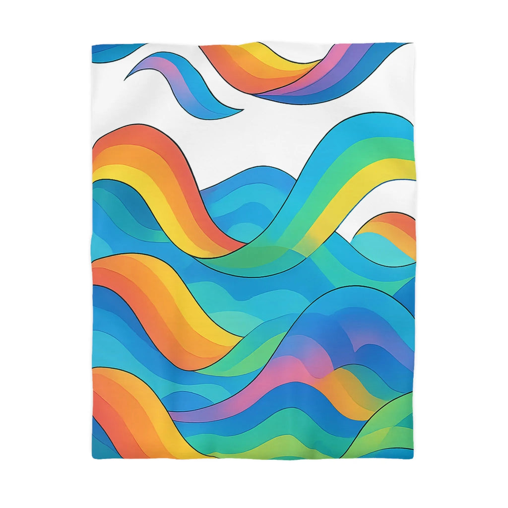 Housse de couette aux vagues arc-en-ciel vibrantes pour une chambre moderne et colorée