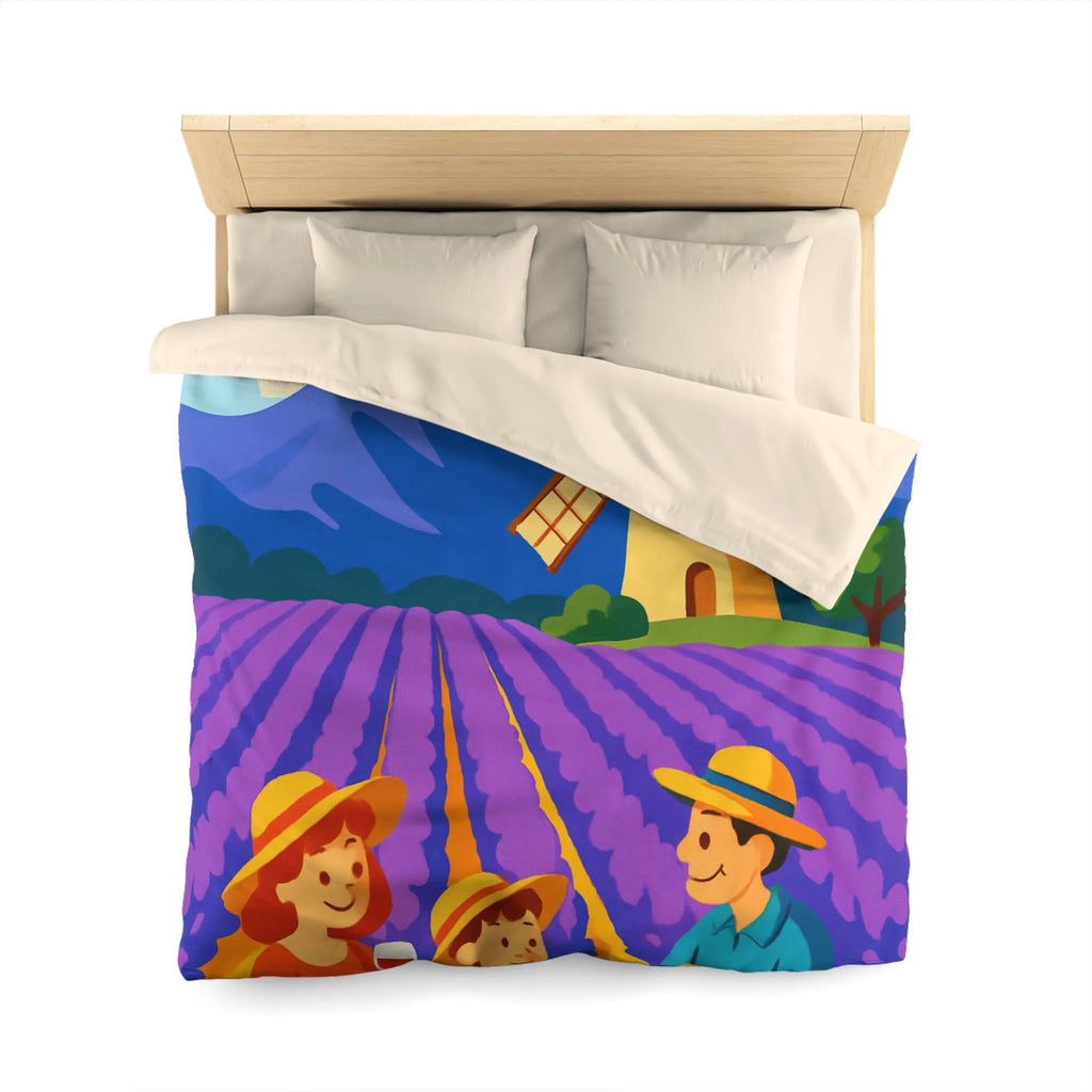 Housse de Couette Illustrée Scène de Pique-Nique en Provence avec Moulin à Vent