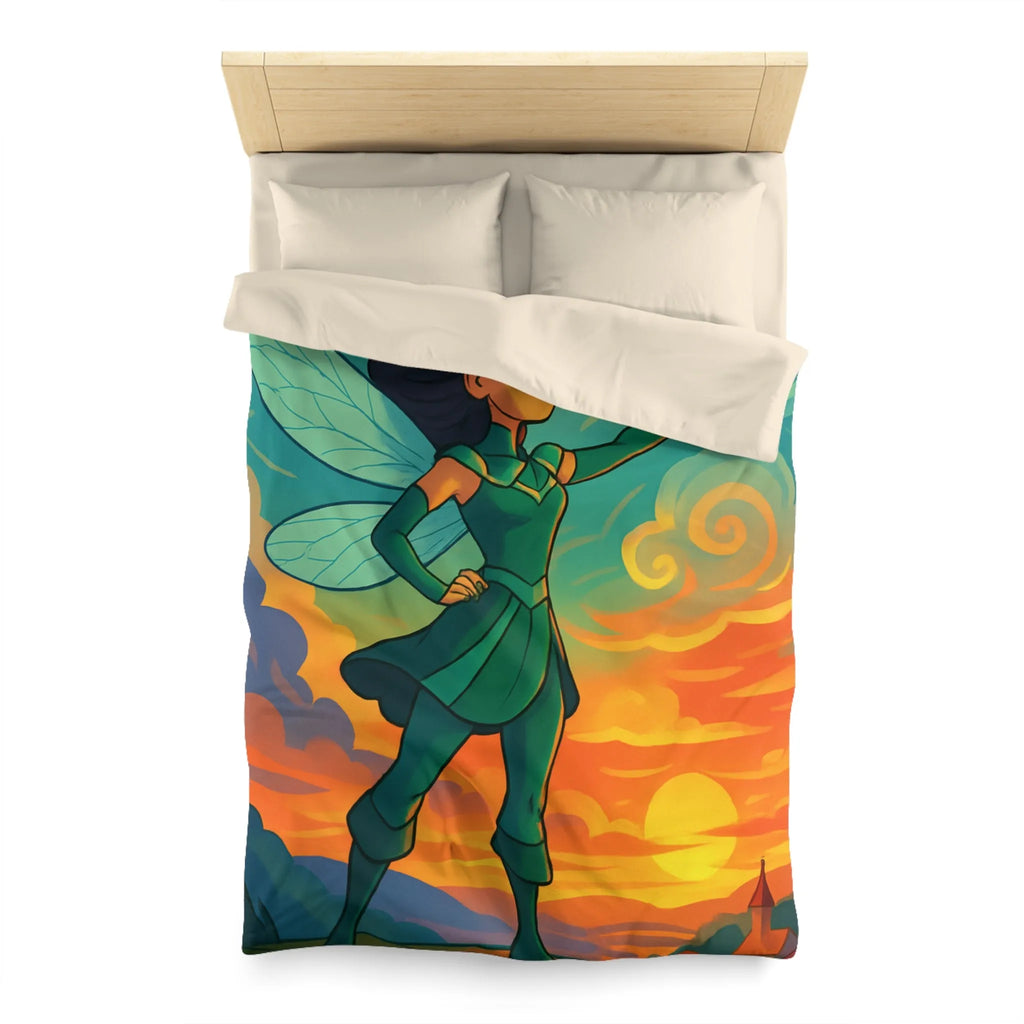 Housse de Couette Fée Magique sur La Falaise au Coucher de Soleil Éblouissant