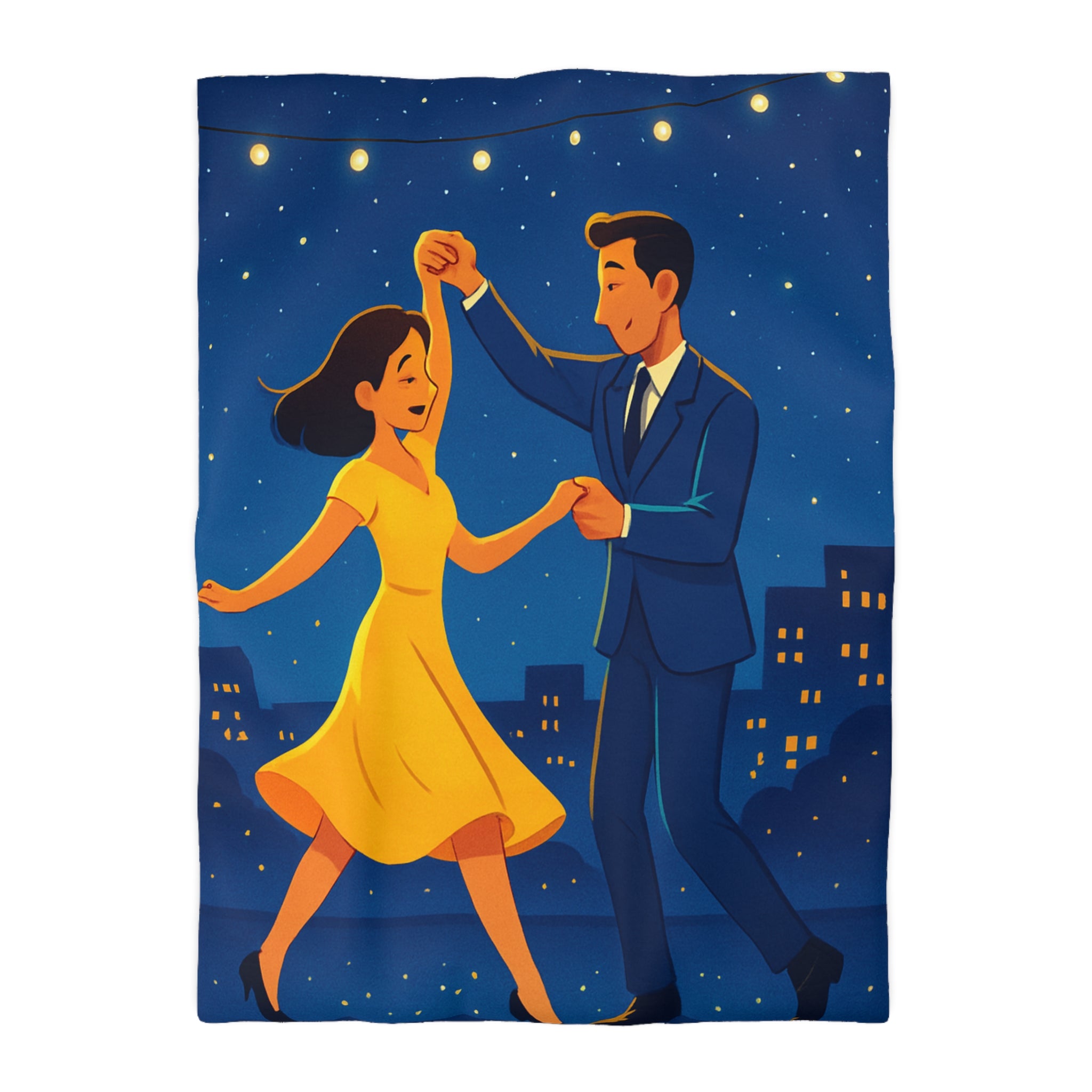 Housse de Couette Étoilée avec Couple Dansant en Soirée Ville Style Vintage
