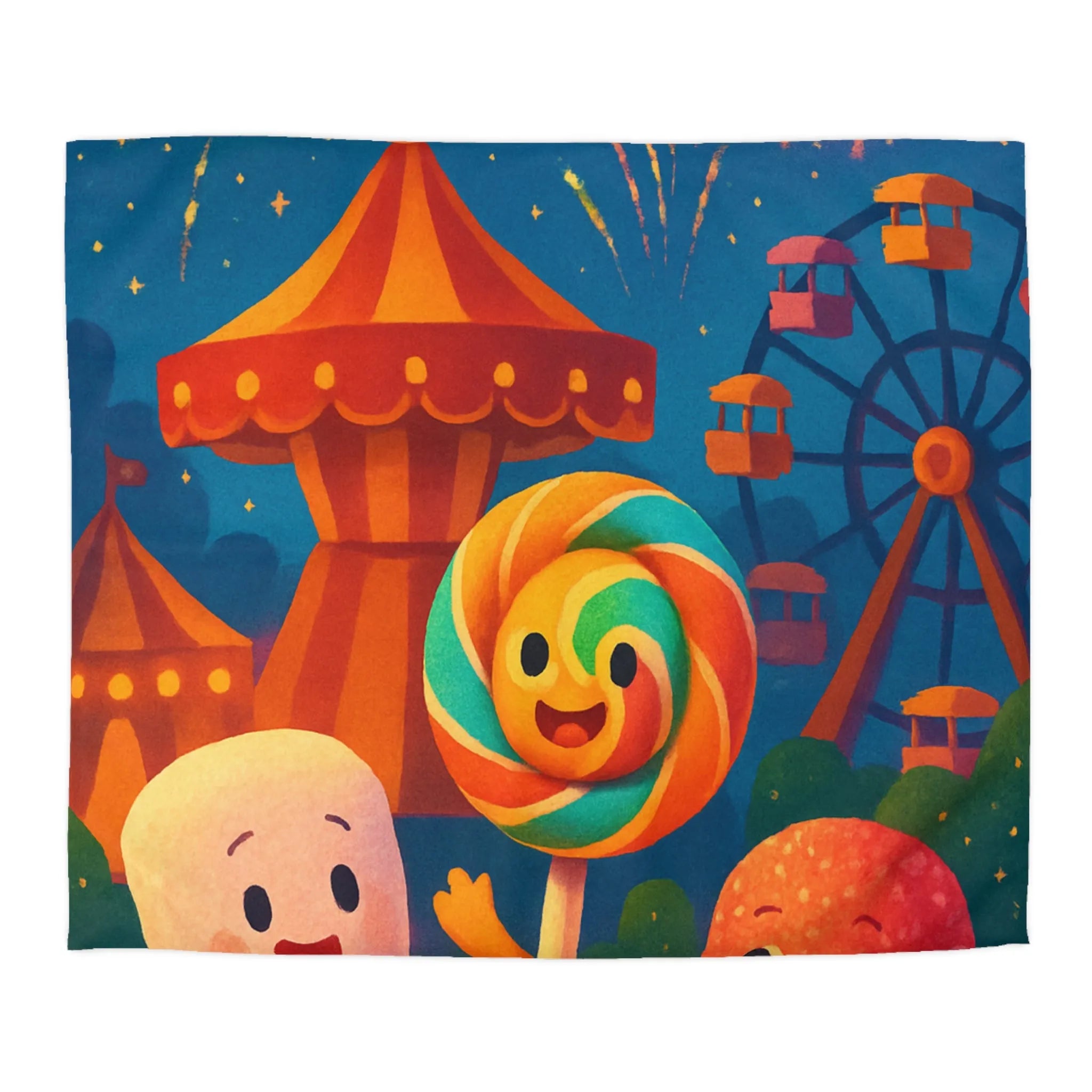 Housse de couette douce fête foraine avec marshmallow, sucette et feu d'artifice