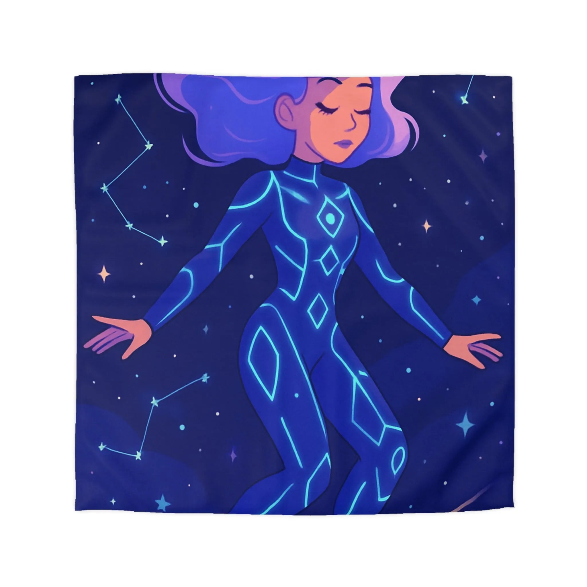 Housse de couette avec motif de personnage en combinaison spatiale et étoiles filantes