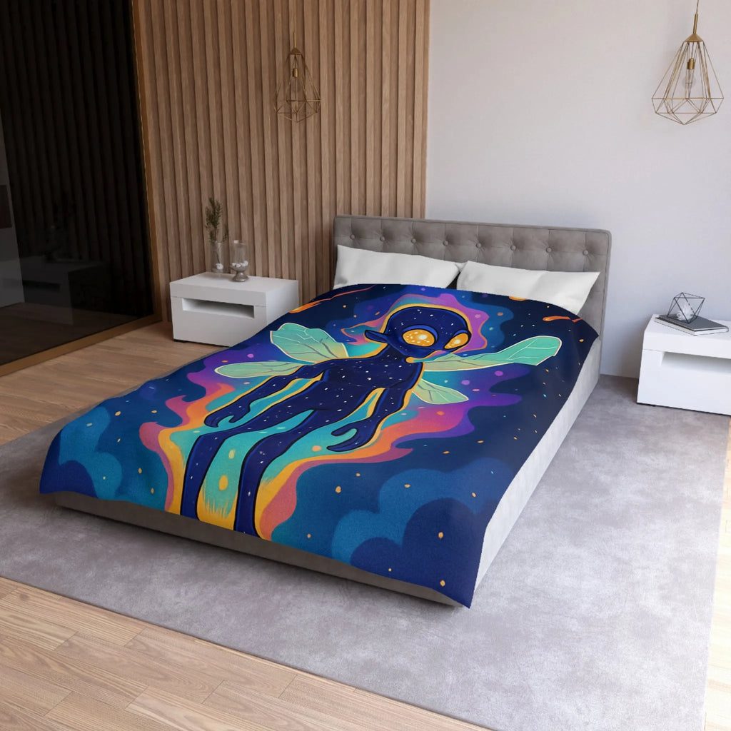 Housse de couette féerique avec créature cosmique et ailes éthérées pour chambre unique