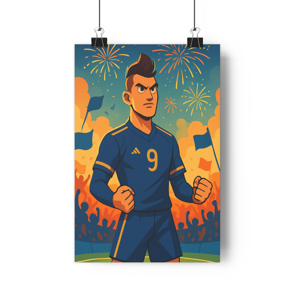 Poster décoratif bleu épique sportif animé festif joueur football chambre salon enthousiasme vibrant 30x46