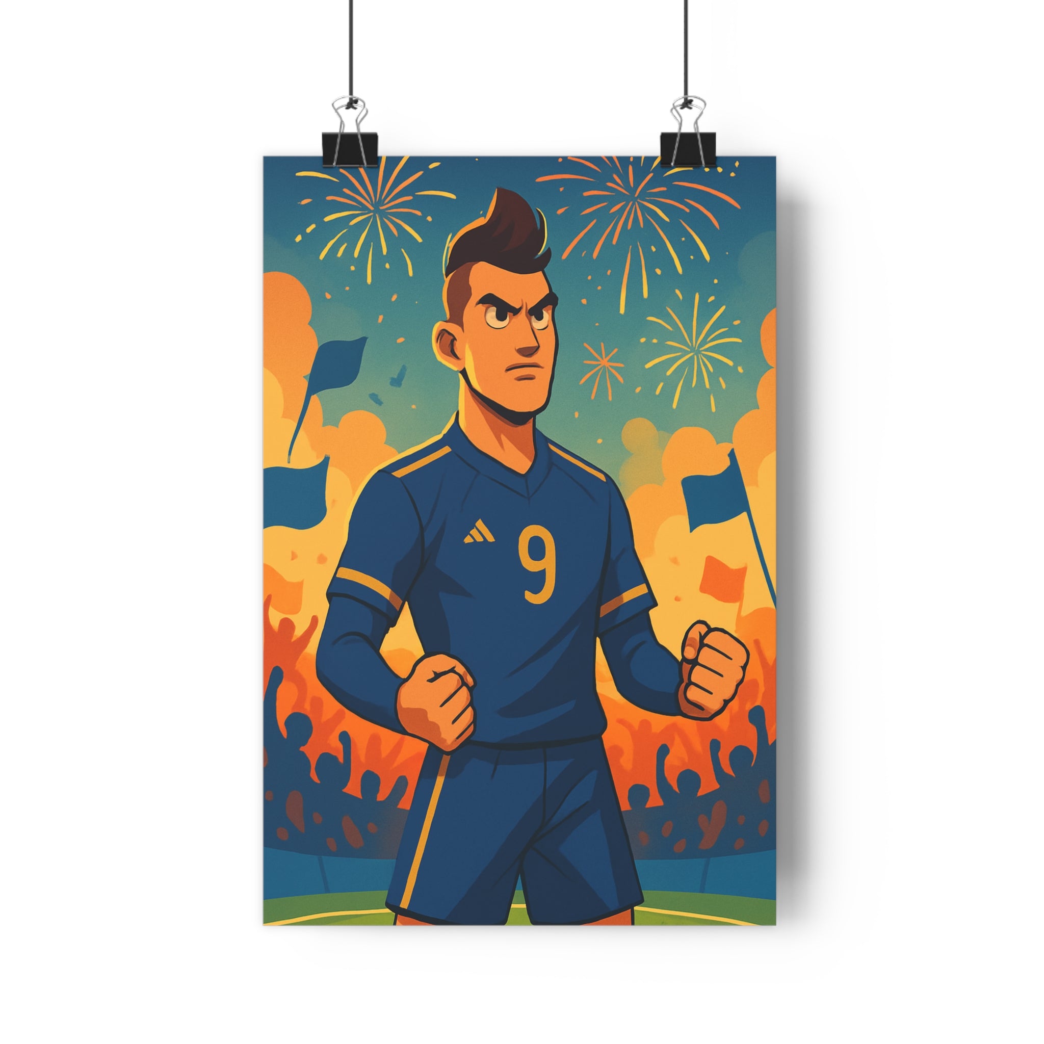 Poster décoratif bleu épique sportif animé festif joueur football chambre salon enthousiasme vibrant 30x46