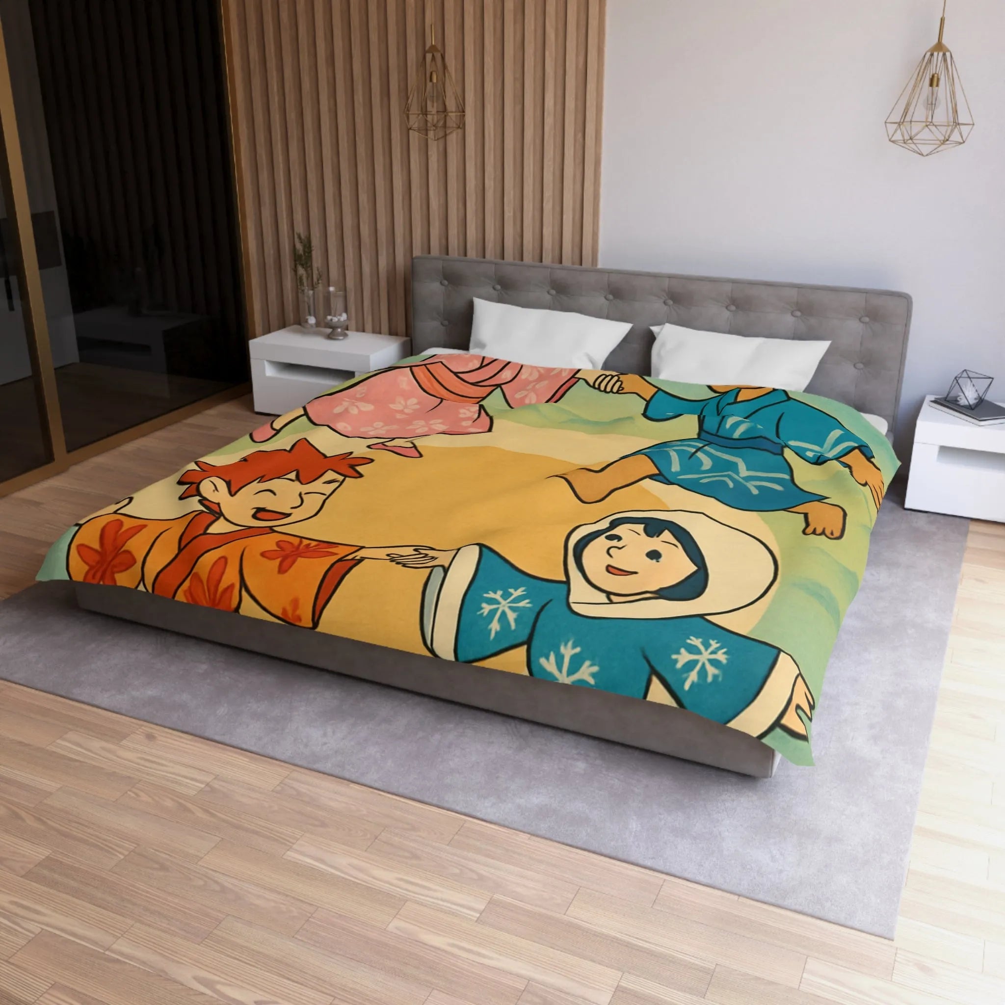 Housse de Couette Microfibre Art Graphique Contemporain Style Décoratif Chambre Tendance