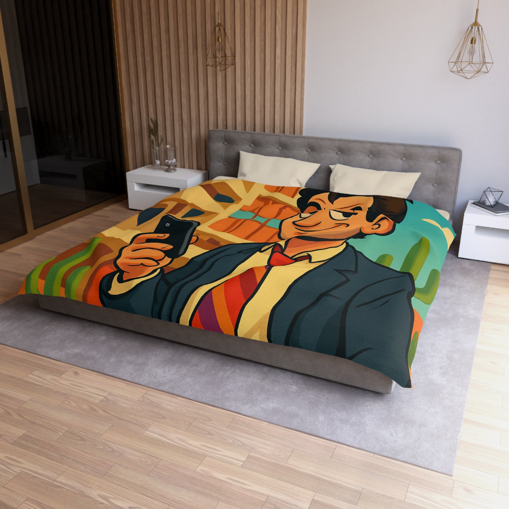 Housse de Couette Microfibre Illustration Unique Design Moderne Décoration Intérieure Raffinée