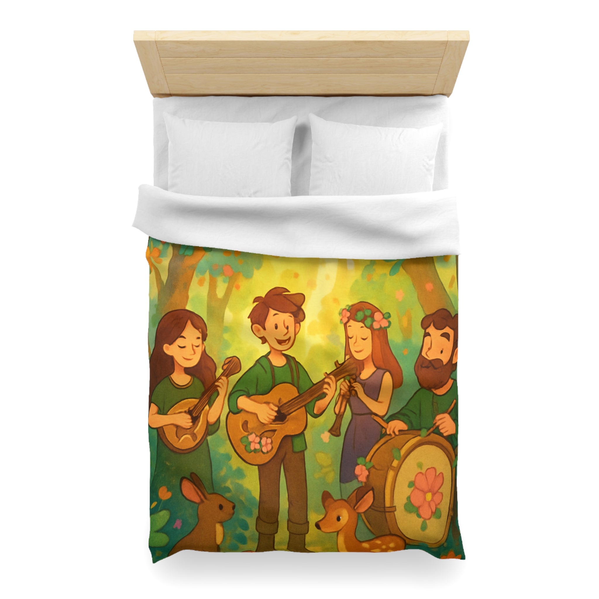 Housse de couette musicale enchantée forêt, animaux, motifs vibrants pour chambre féerique