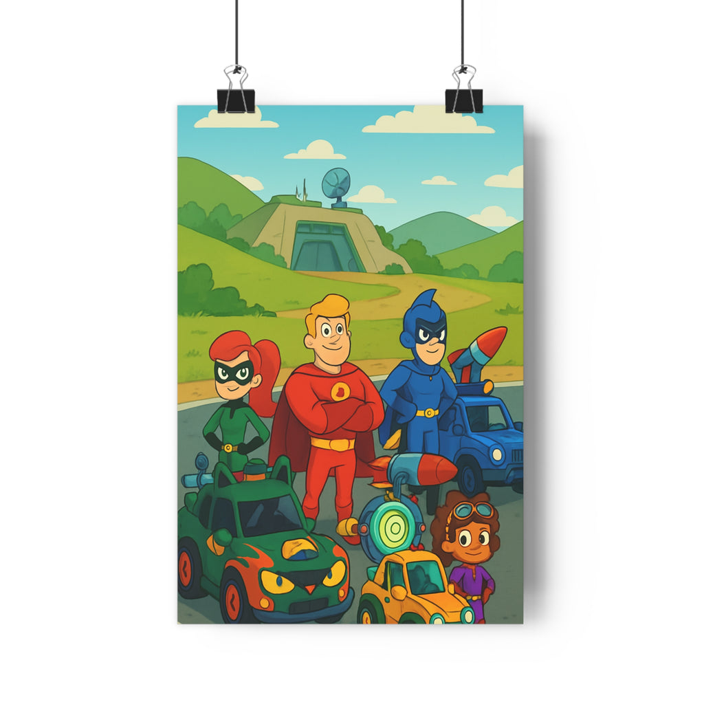 Poster décoratif cartoon aventure héros coloré rouge vert bleu chambre dynamique ludique vibrant moderne