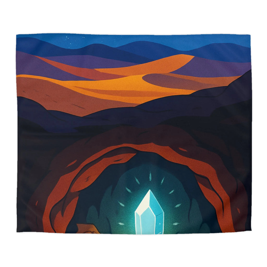 Housse de couette avec paysage nocturne et cristal lumineux dans une grotte mystérieuse