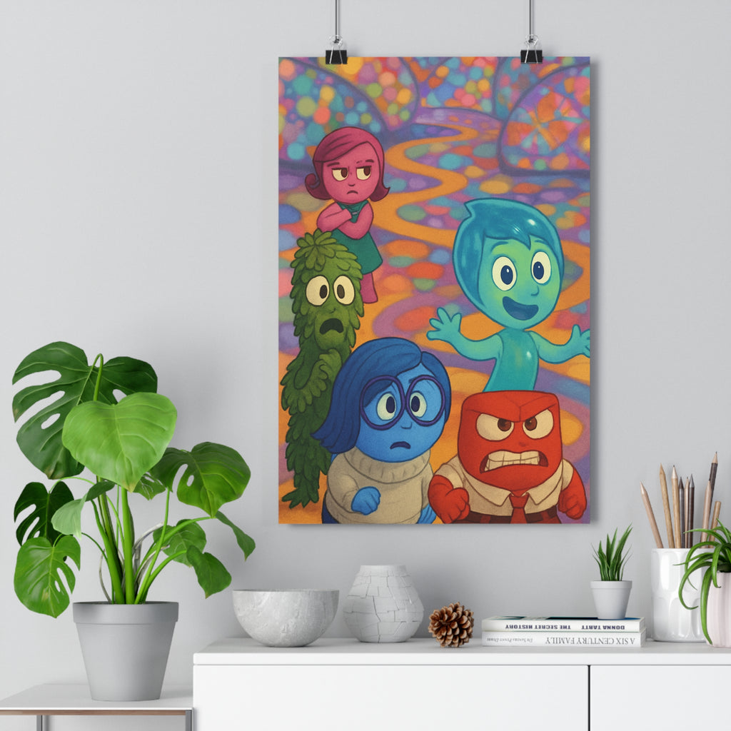 Poster décoratif cartoon surréaliste coloré bleu rouge expressif dynamique enfant chambre émotionnel ludique vibrant