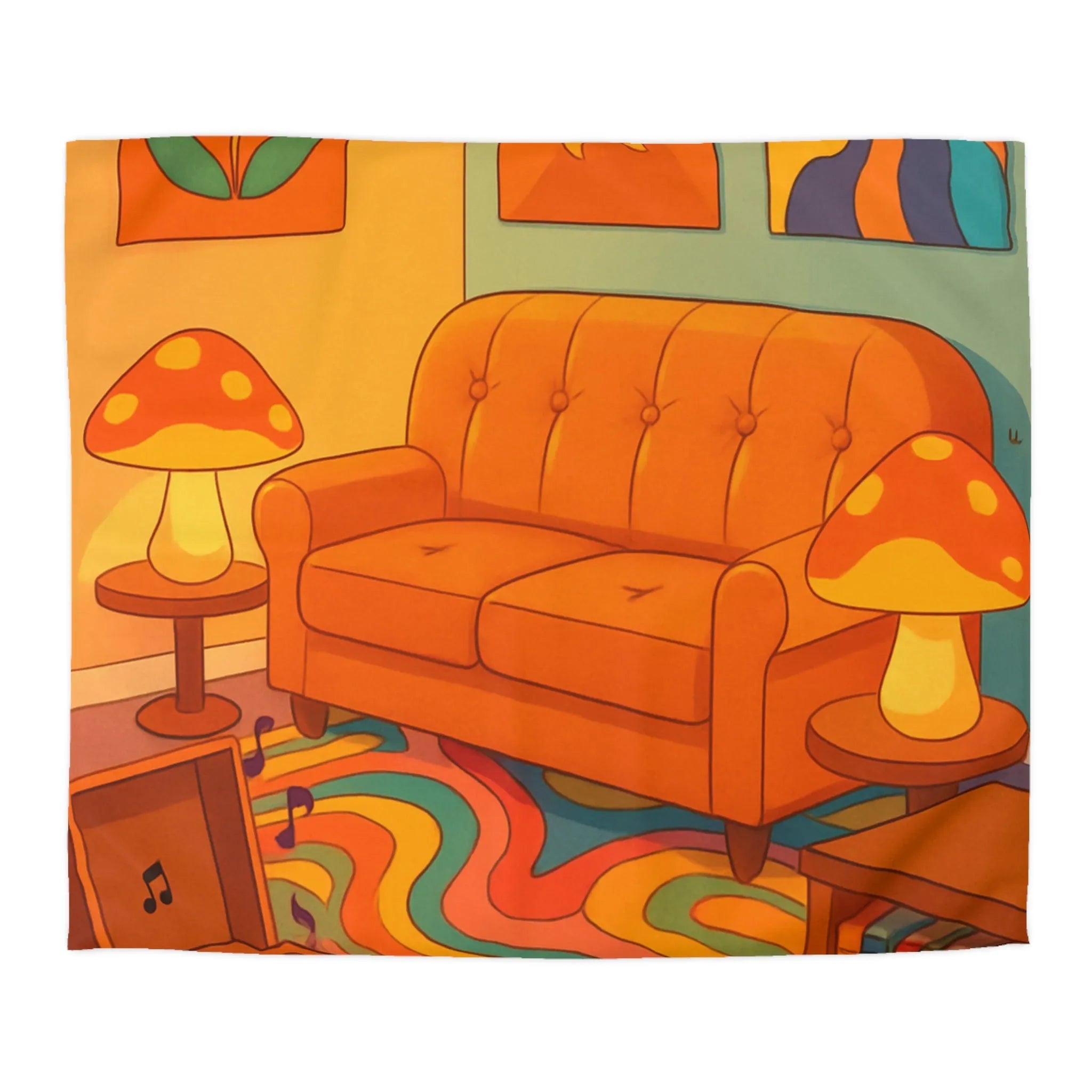 Housse de couette aux motifs rétro avec design de salon vintage coloré et vibrant