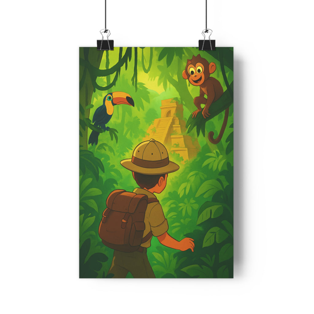 Poster décoratif dessin animé jungle aventure verte joyeuse chambre enfant nature exploration exotique exploration