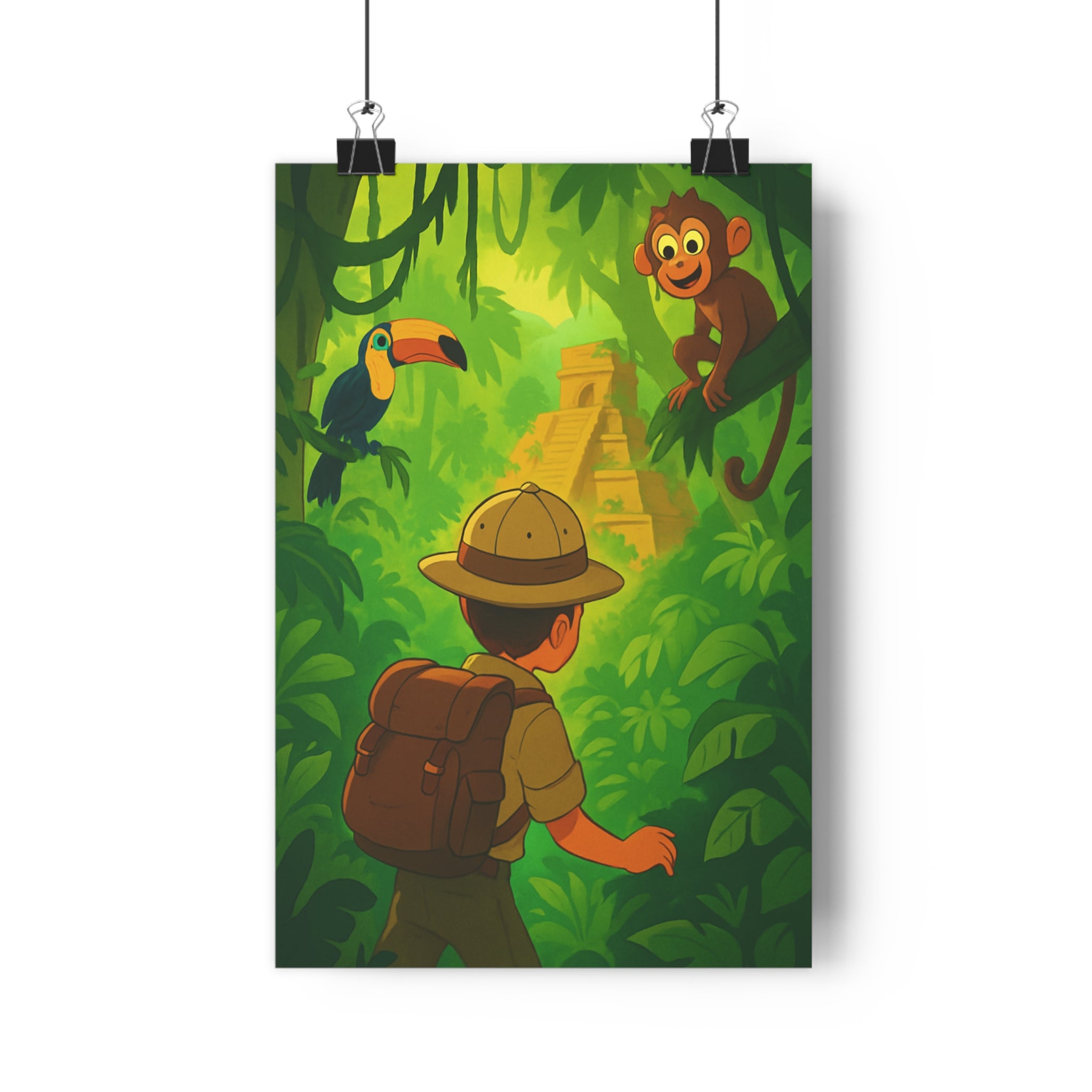 Poster décoratif dessin animé jungle aventure verte joyeuse chambre enfant nature exploration exotique exploration