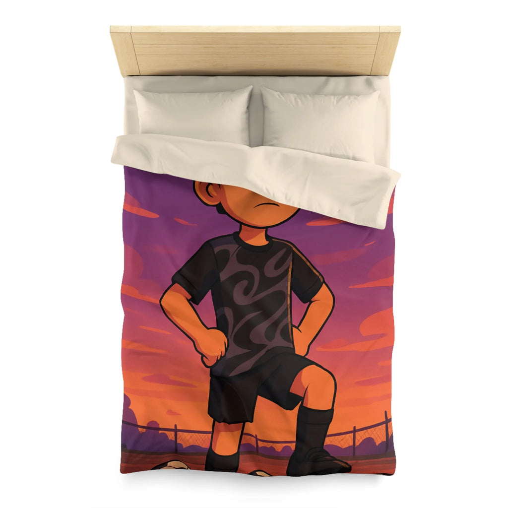 Housse De Couette Enfant Avec Illustration Inspirante Joueur De Football Au Coucher Du Soleil