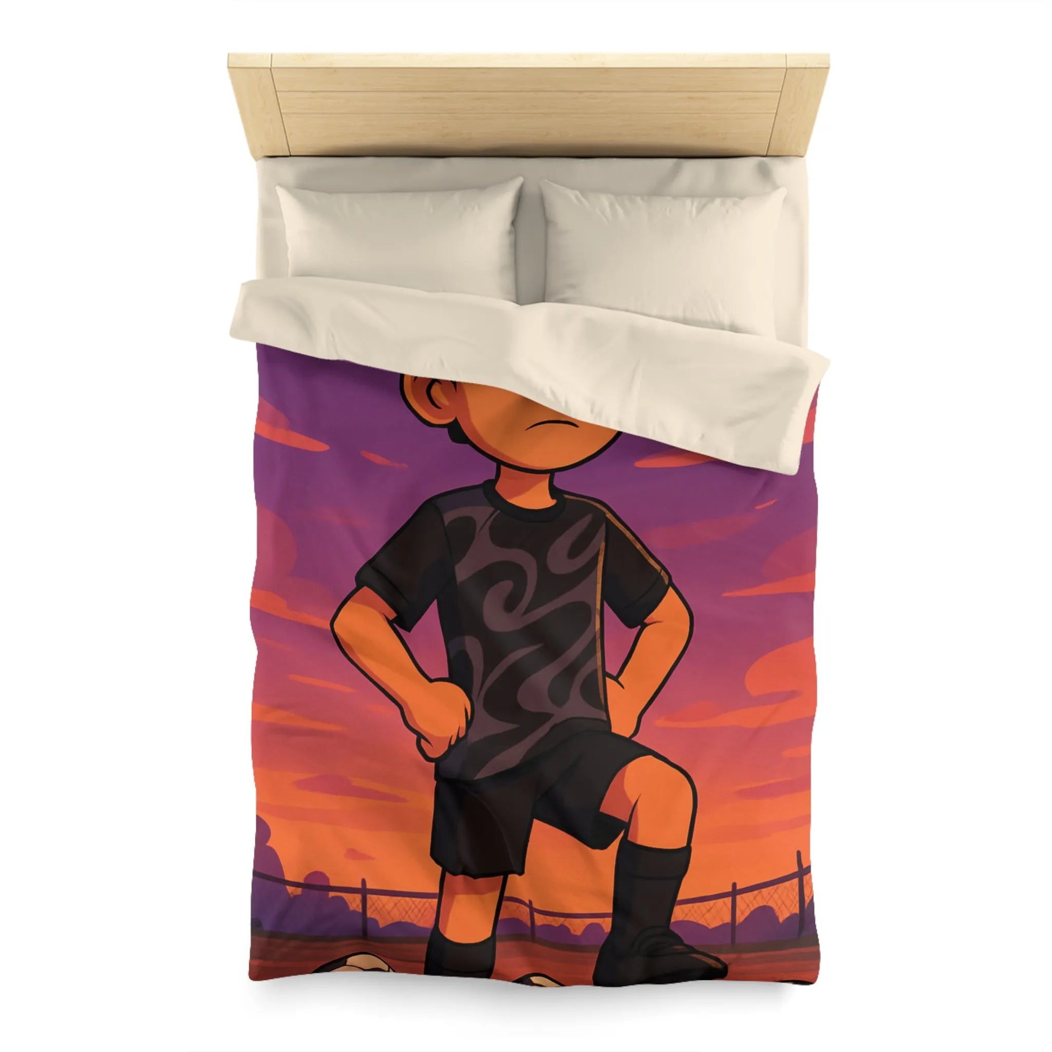 Housse De Couette Enfant Avec Illustration Inspirante Joueur De Football Au Coucher Du Soleil