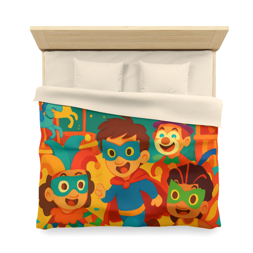 Joyeuse fête foraine avec enfants costumés courant joyeusement parmi attractions colorées nocturnes