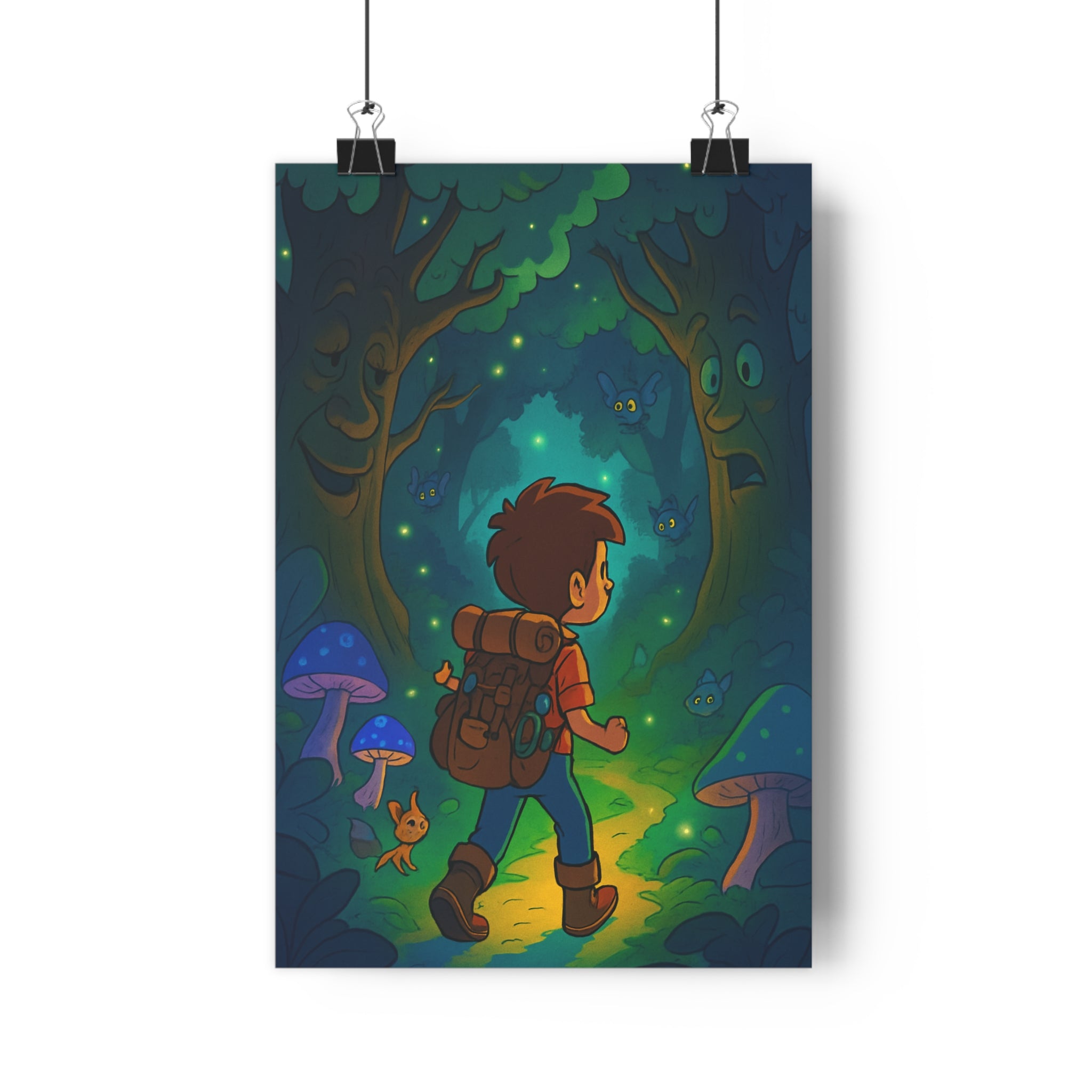 Poster décoratif féerique forêt enchantée vert lumineux enfant créature cartoon aventure magique chambre bureau