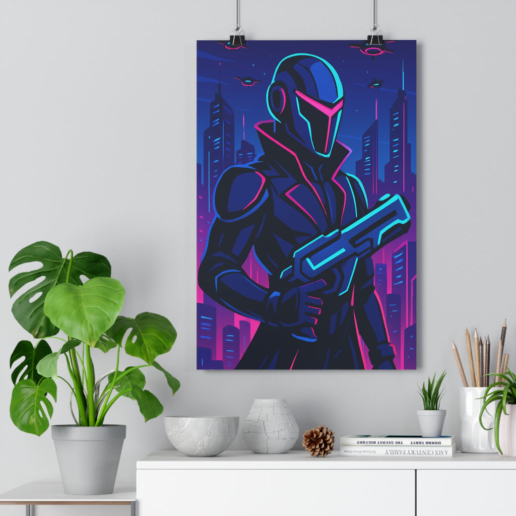 Poster décoratif futuriste bleu rose cartoon aventure bureau chambre moderne guerrier armure personnage 30x46cm