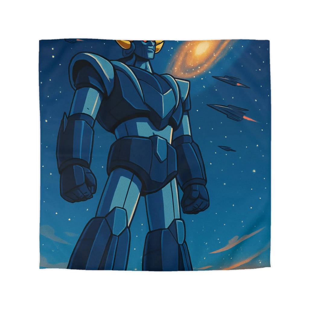 Housse de couette avec illustration rétro robot géant dans l'espace étoilé fascinant