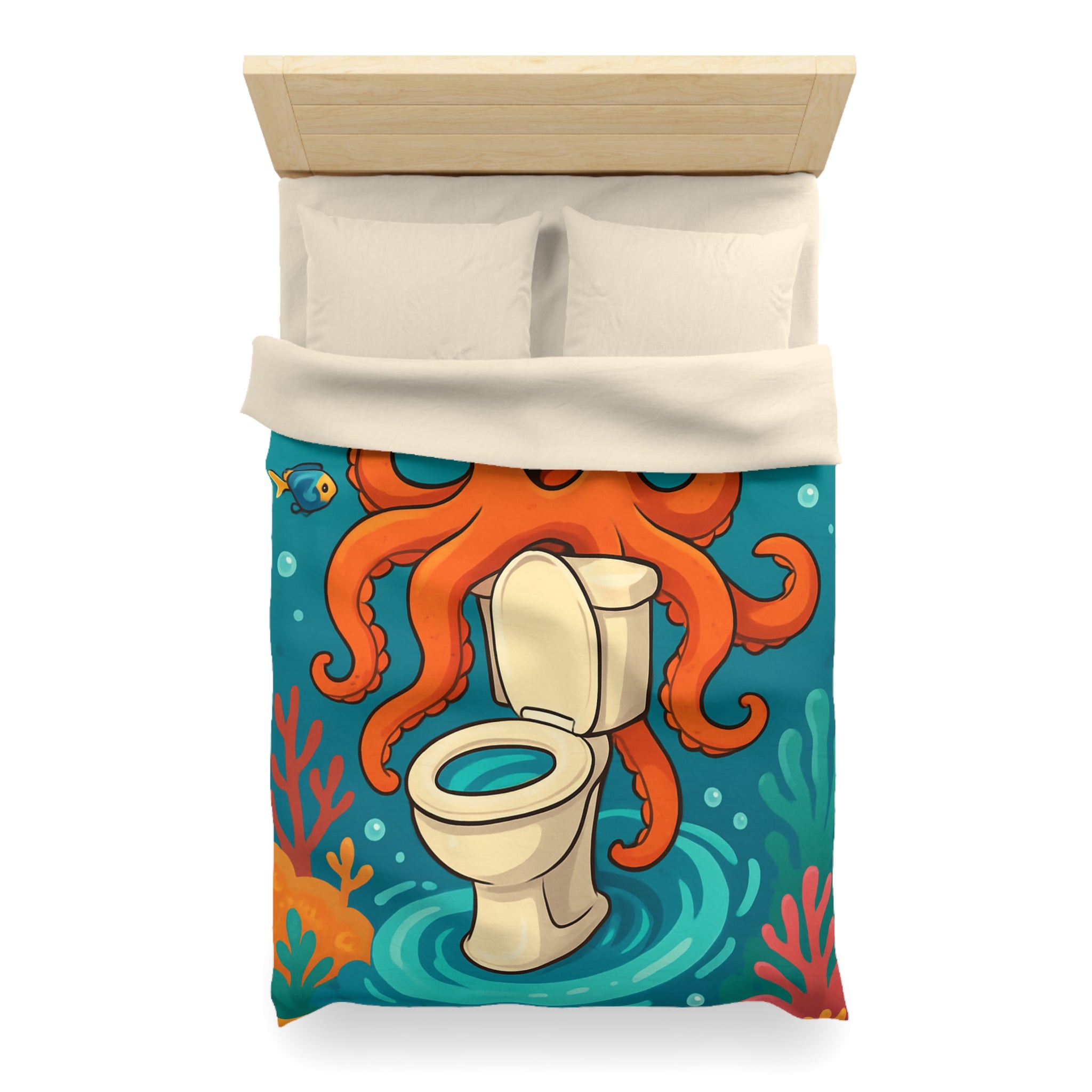 Housse de Couette Thème Marin avec Poulpe Joyeux et WC Tourbillonnant