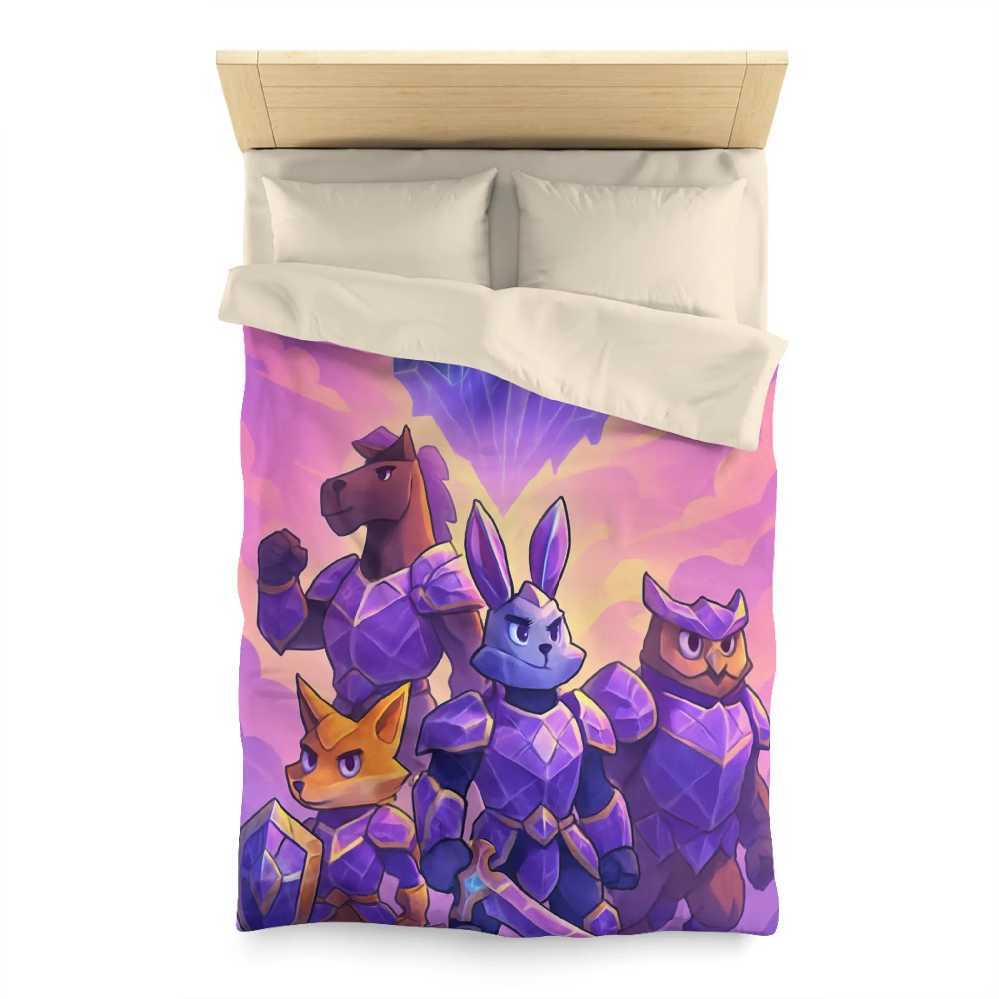 Housse de couette avec animaux chevaliers et château flottant pour chambre enfant