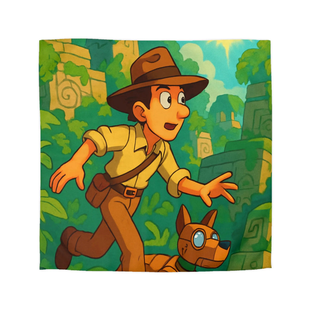 Housse de couette aventure jungle avec personnage explorateur et chien robotique animé