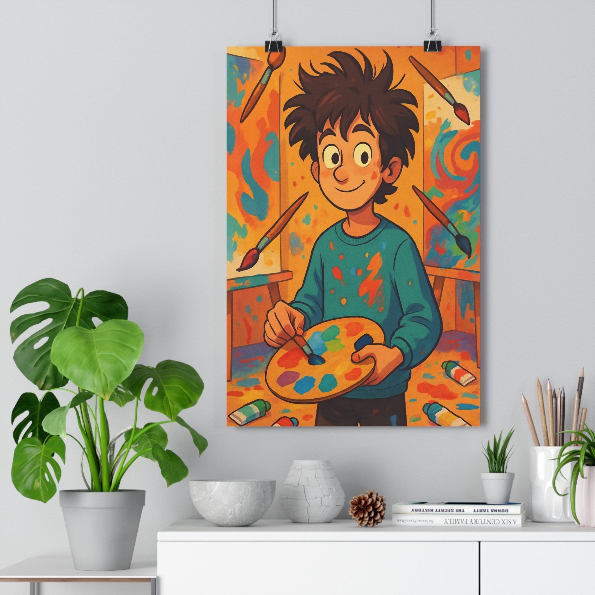 Poster décoratif animé coloré joyeux enfant atelier créatif vibrant artistique expressif peinture chambre 30x46