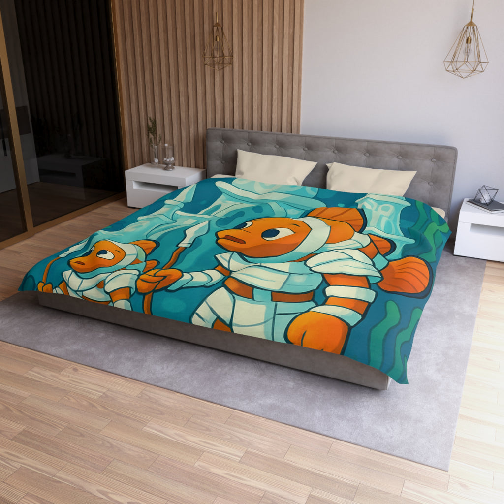 Intriguante housse de couette poissons en armure explorant un royaume sous-marin magique