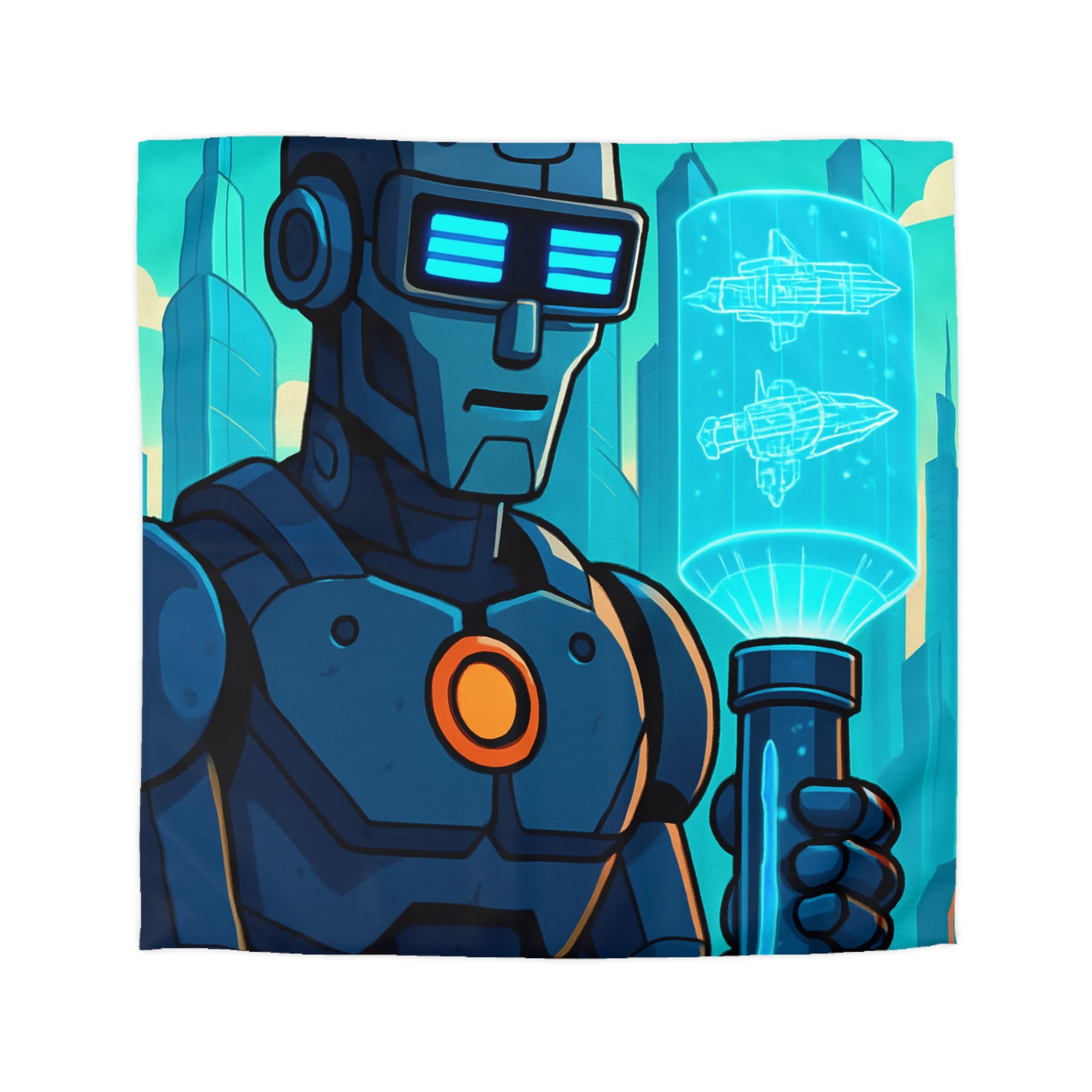 Housse de Couette Thème Robotique Futuriste avec Paysage Urbain et Drones Volants