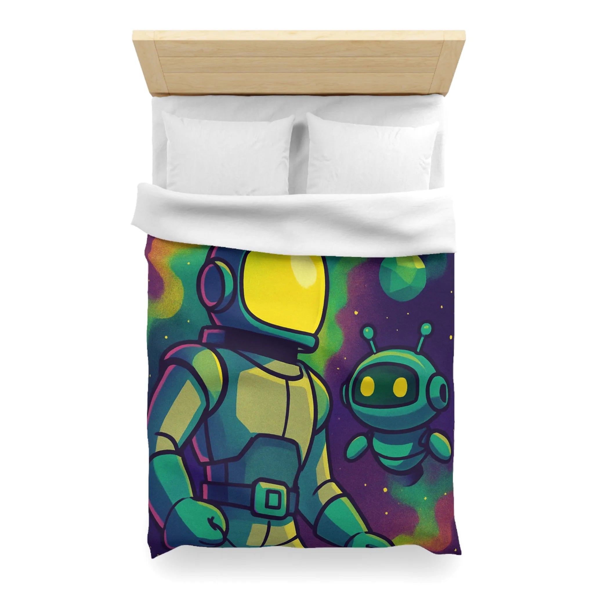 Housse de couette enfant espace avec cosmonaute et robot mignon en couleurs vives