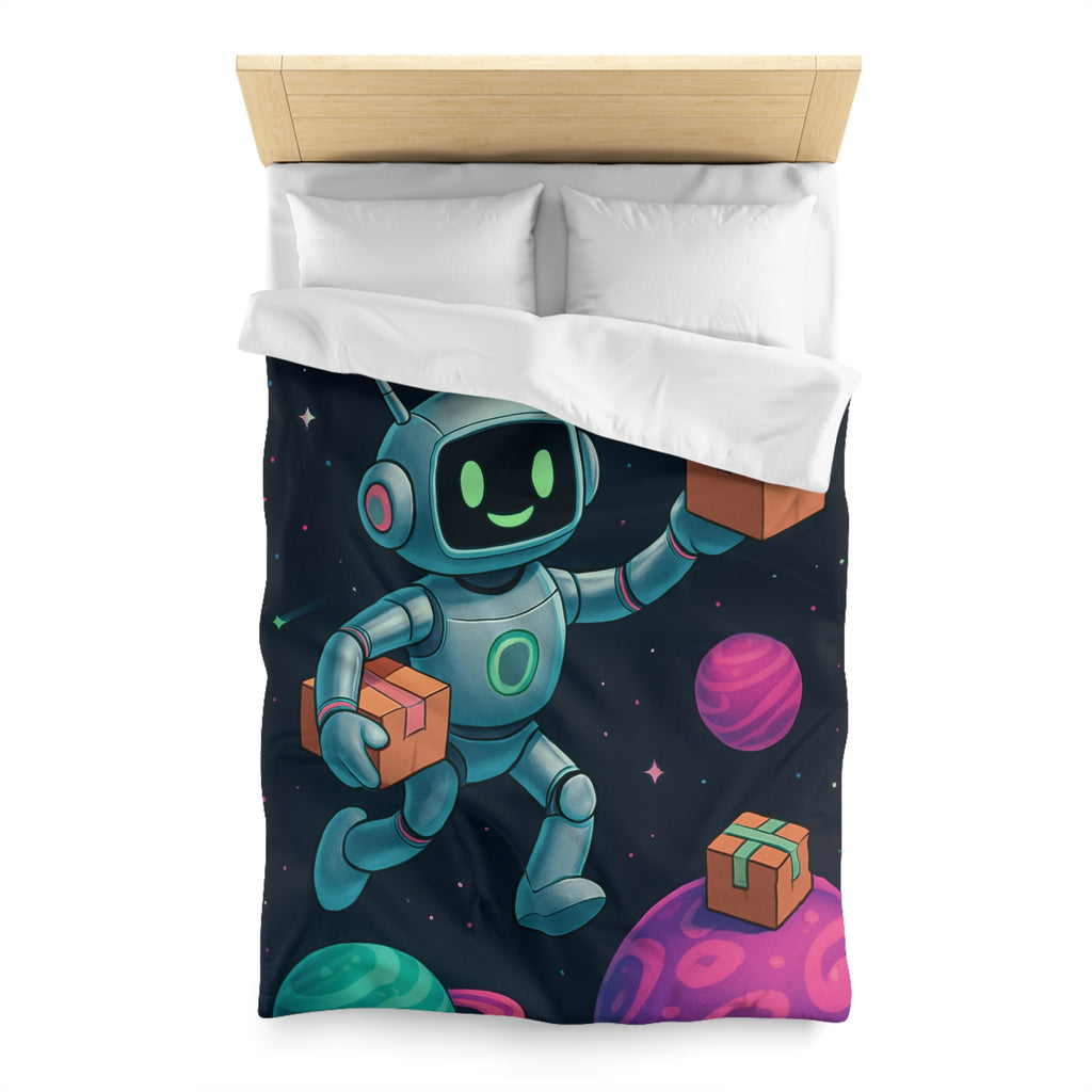 Housse de Couette Spatiale avec Robot Jovial et Planètes Colorées pour Enfants